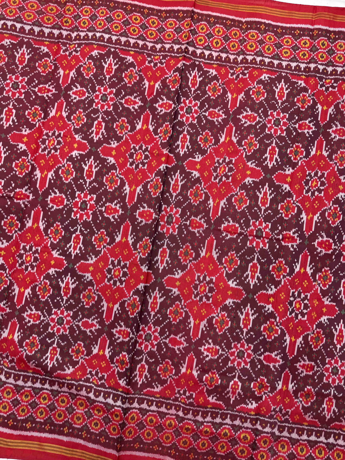Red & Maroon Chhabdi with Yellow Navratan Pallu Single Ikat Patan Patola Saree