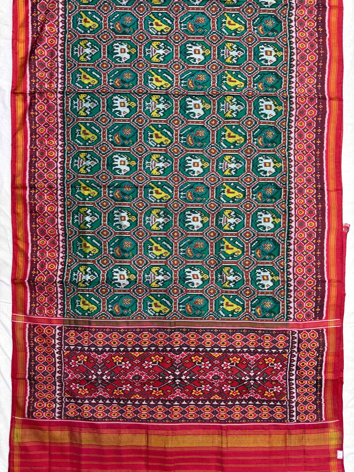 Red & Turquoise Small Narikunj with Red Navratan Pallu Single Ikat Patan Patola Saree
