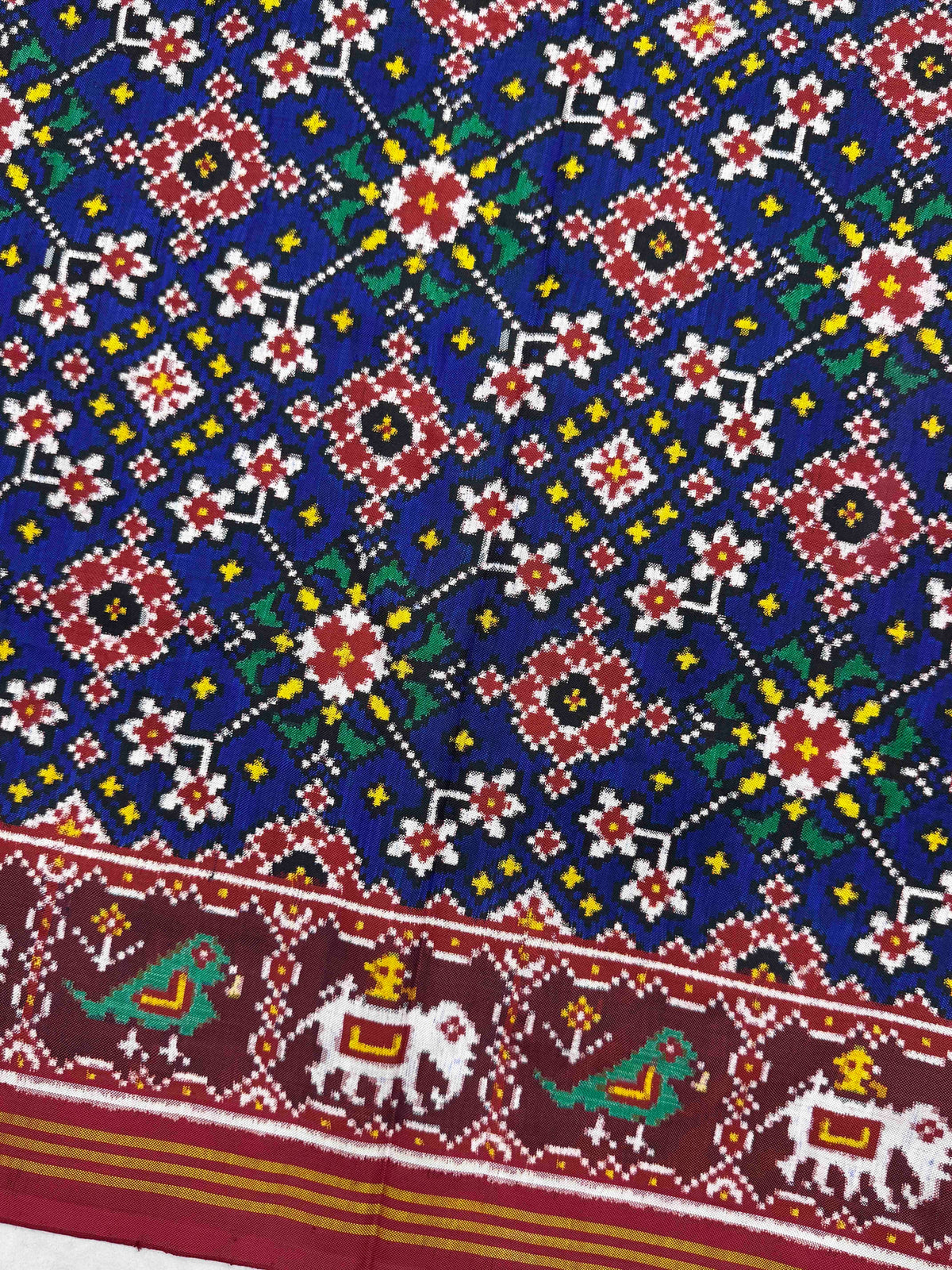 Red & Blue Navratan Double Ikat Patan Patola Saree