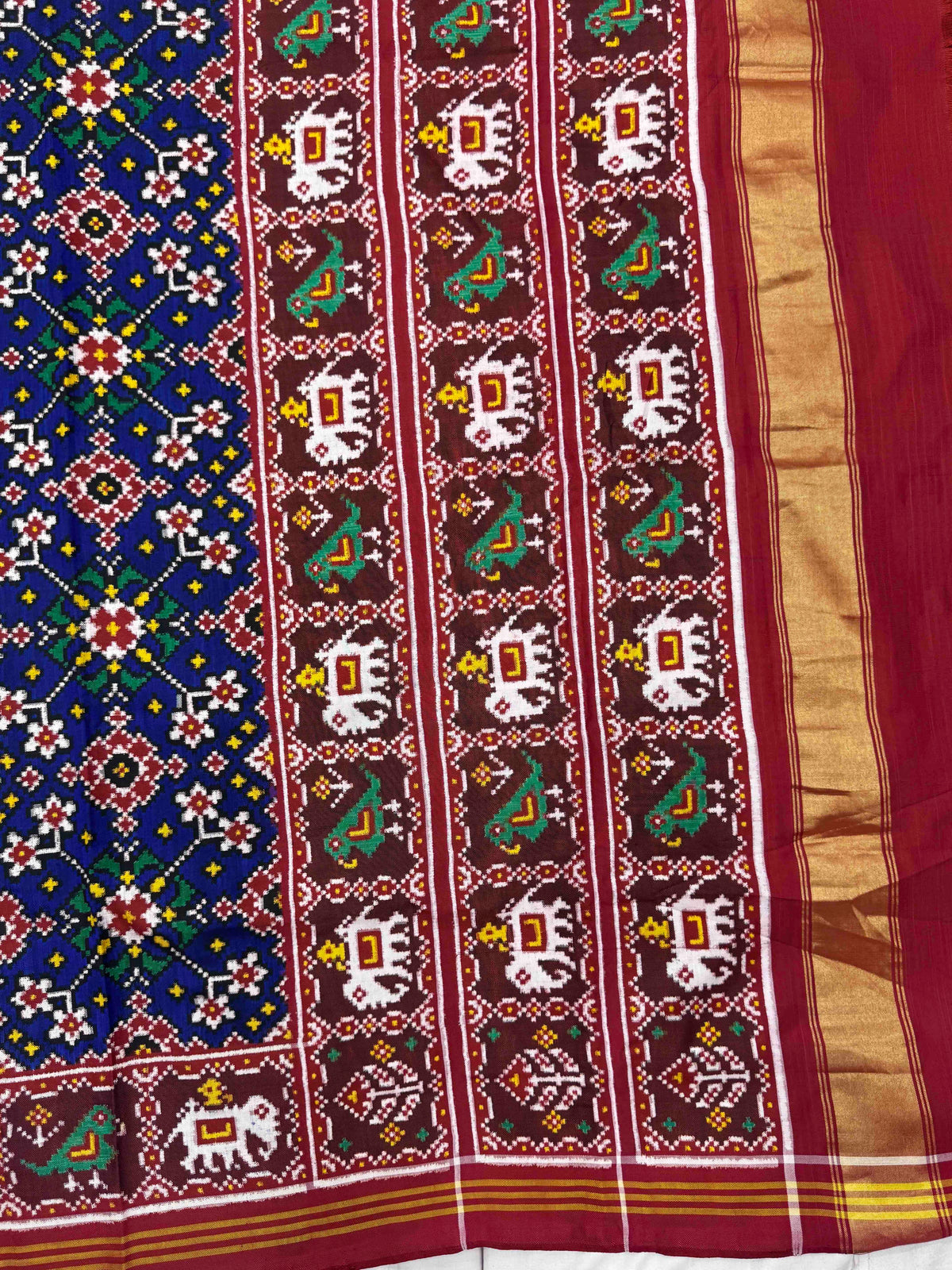 Red & Blue Navratan Double Ikat Patan Patola Saree