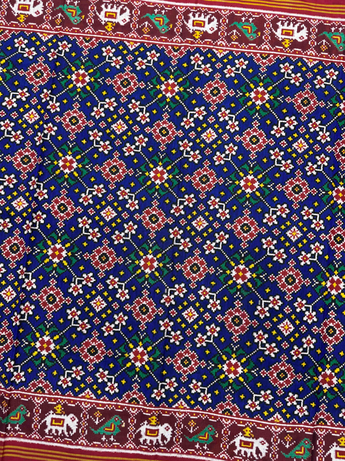 Red & Blue Navratan Double Ikat Patan Patola Saree