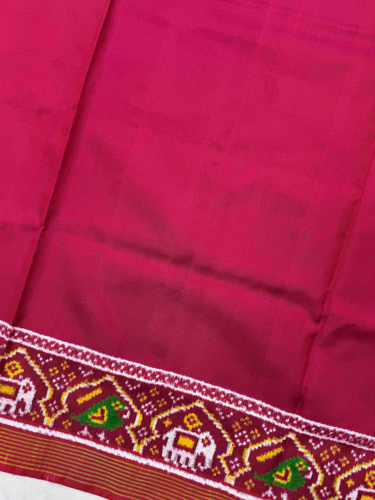 Red & Dark Pink Plain Double Ikat Patan Patola Saree