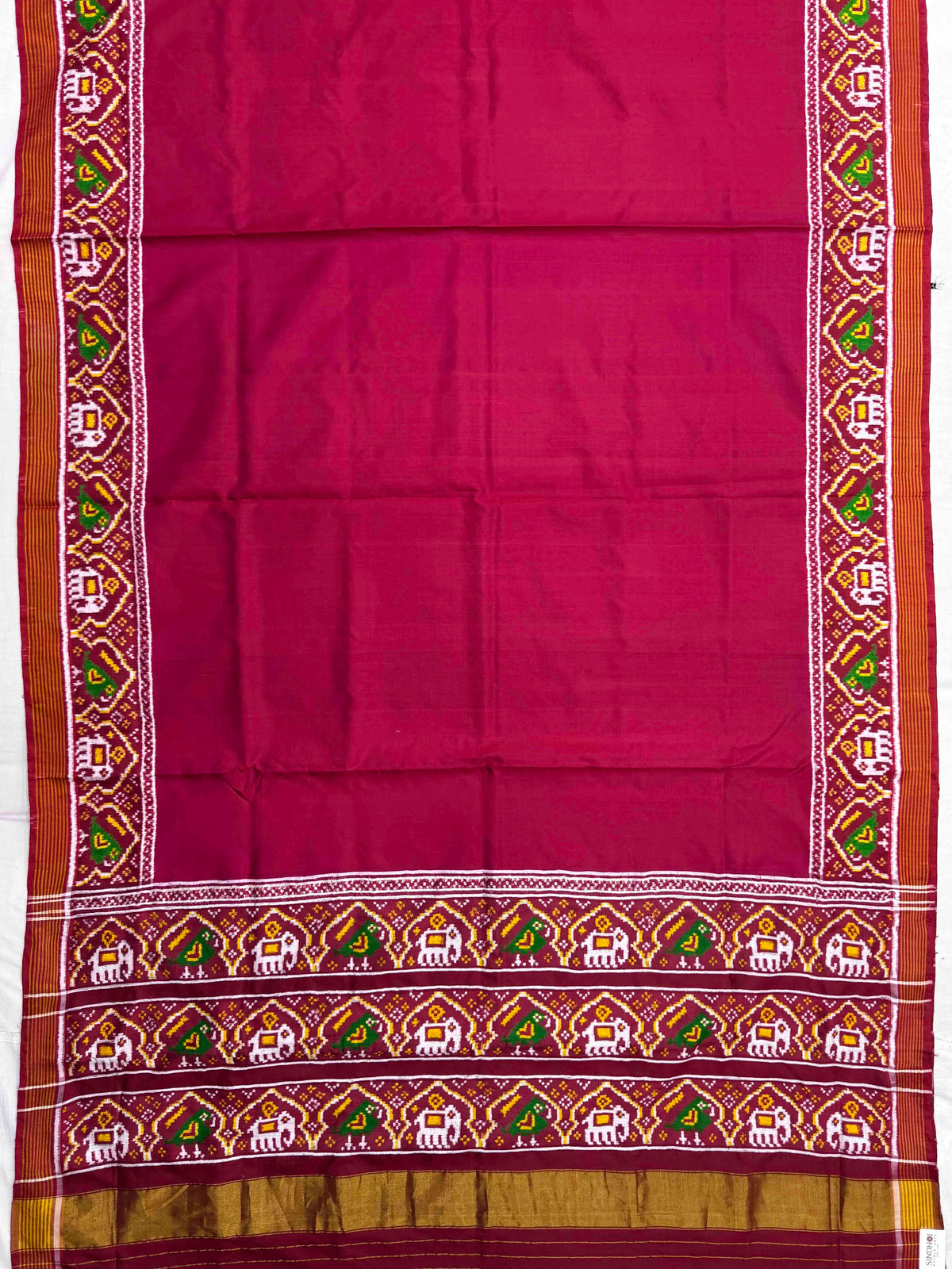 Red & Dark Pink Plain Double Ikat Patan Patola Saree