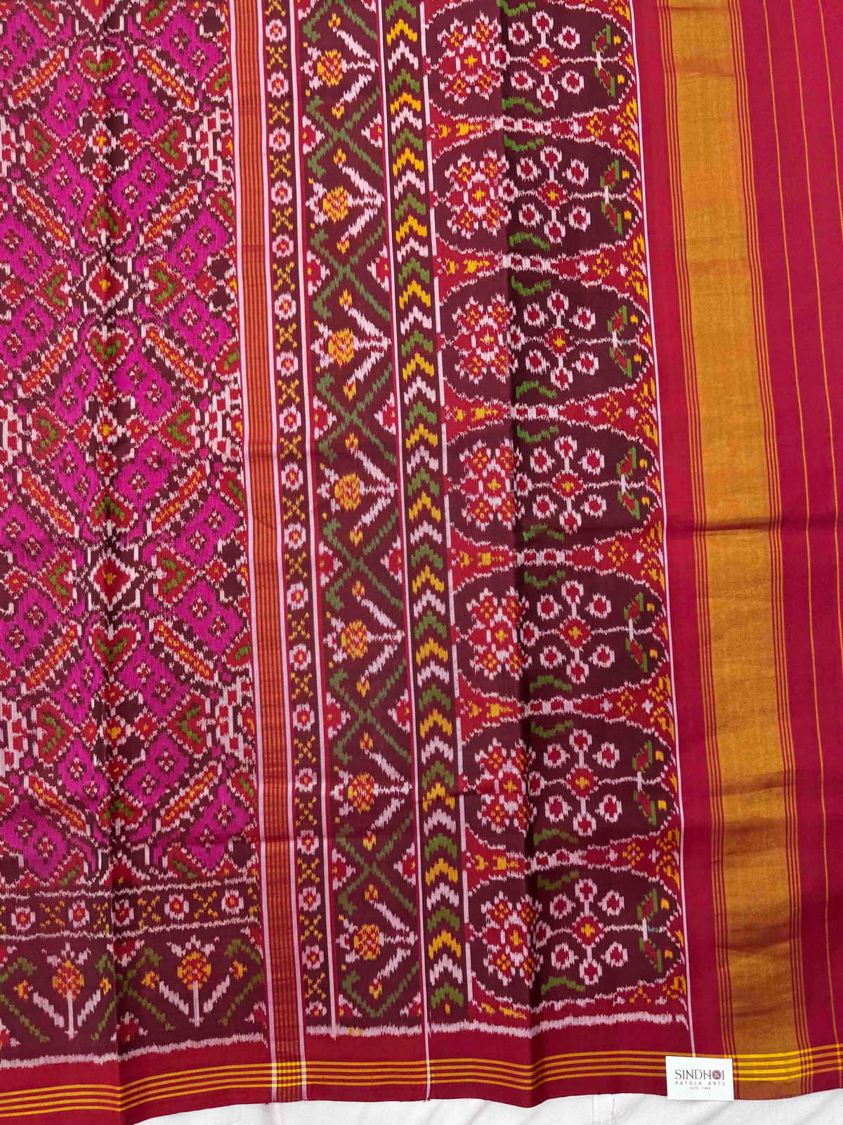 Red & Pink Manekchowk Single Ikat Patan Patola Saree