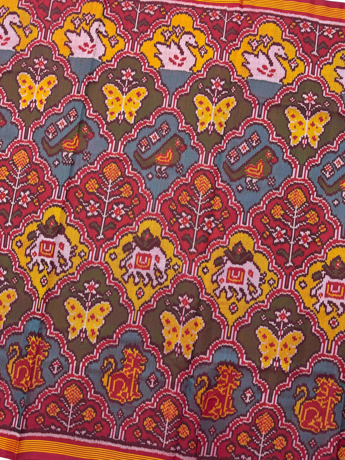 Red & Multicolor Fancy Narikunj Single Ikat Patan Patola Saree