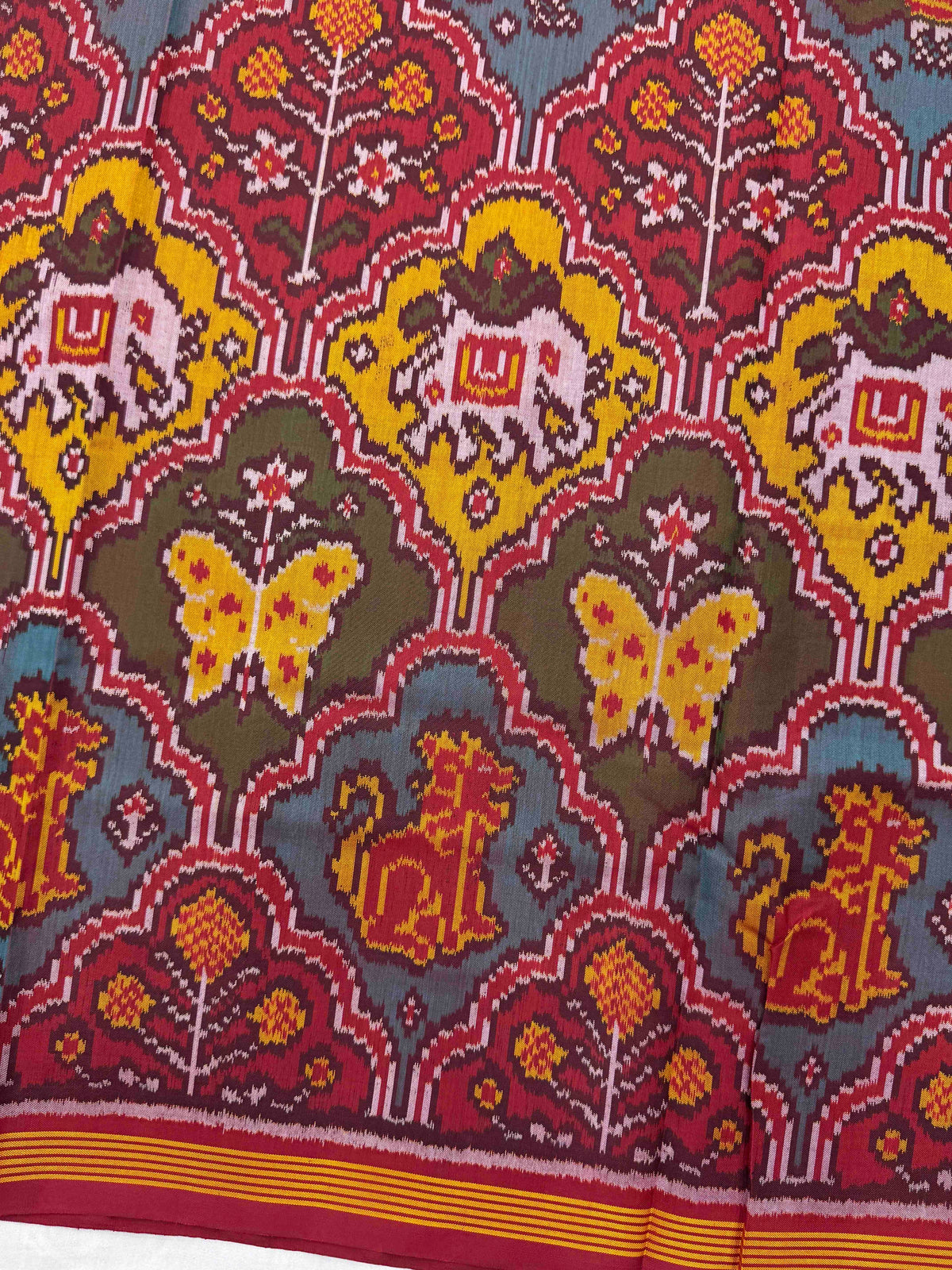 Red & Multicolor Fancy Narikunj Single Ikat Patan Patola Saree