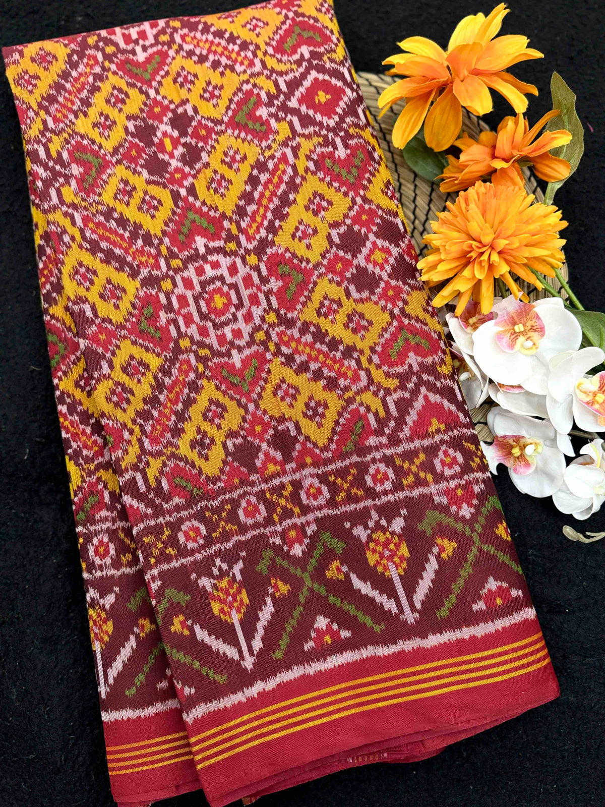 Red & Yellow Manekchowk Single Ikat Patan Patola Saree