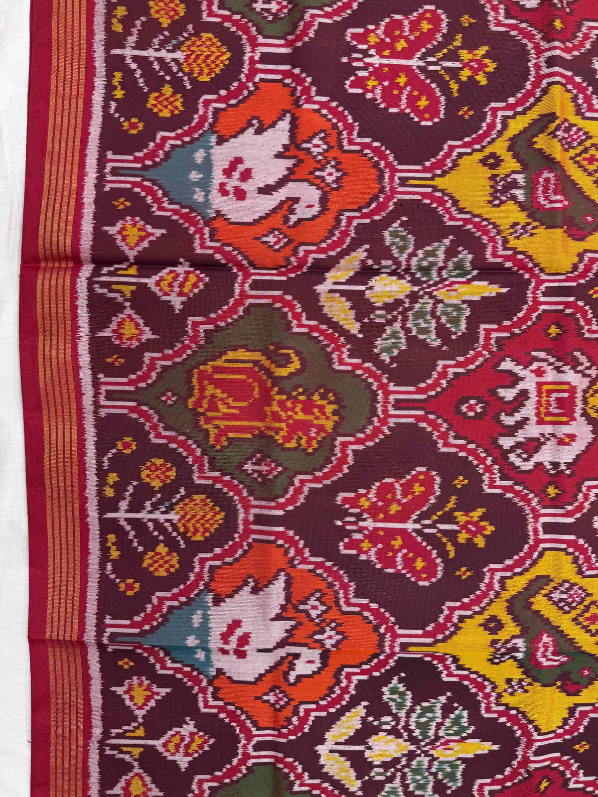 Red & Multicolor Fancy Narikunj Single Ikat Patan Patola Saree