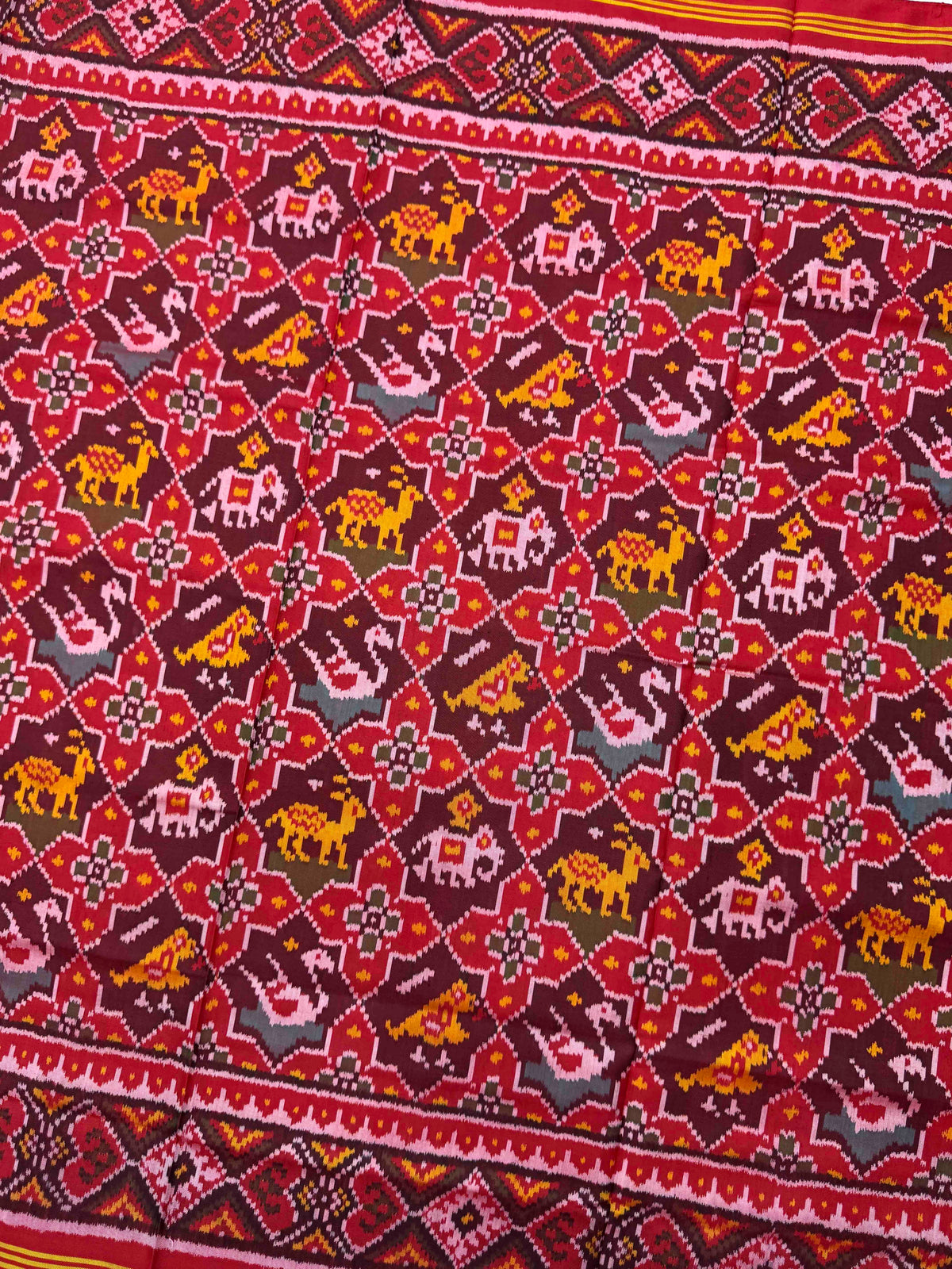 Red & Maroon Star Small Narikunj Single Ikat Patan Patola Saree