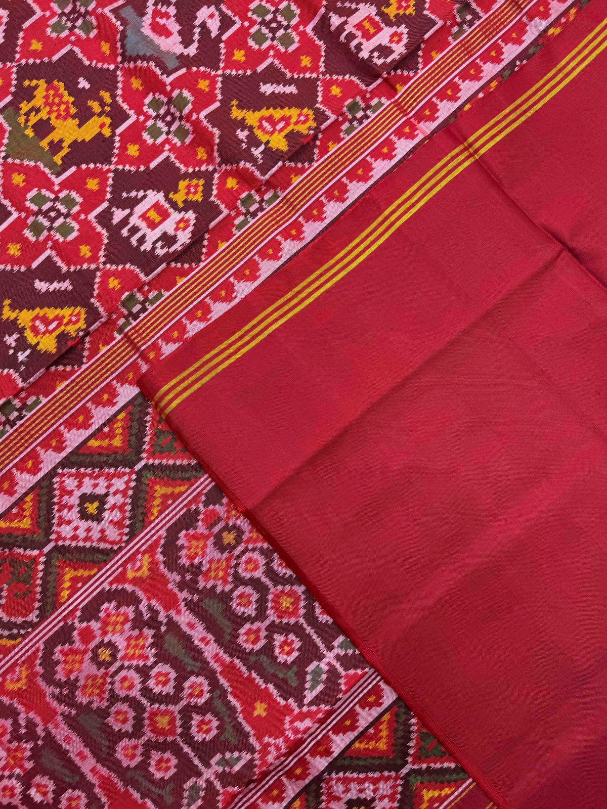 Red & Maroon Star Small Narikunj Single Ikat Patan Patola Saree