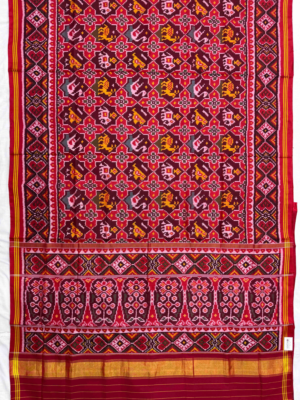 Red & Maroon Star Small Narikunj Single Ikat Patan Patola Saree