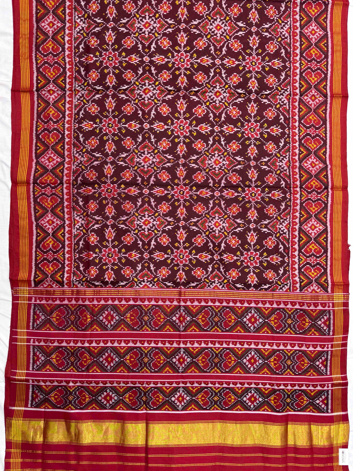 Red & Maroon Chhabdi Single Ikat Patan Patola Saree
