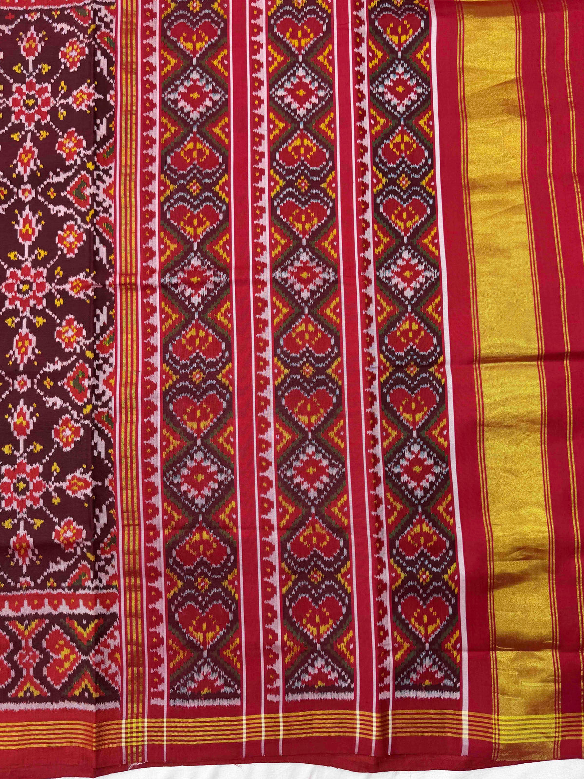 Red & Maroon Chhabdi Single Ikat Patan Patola Saree