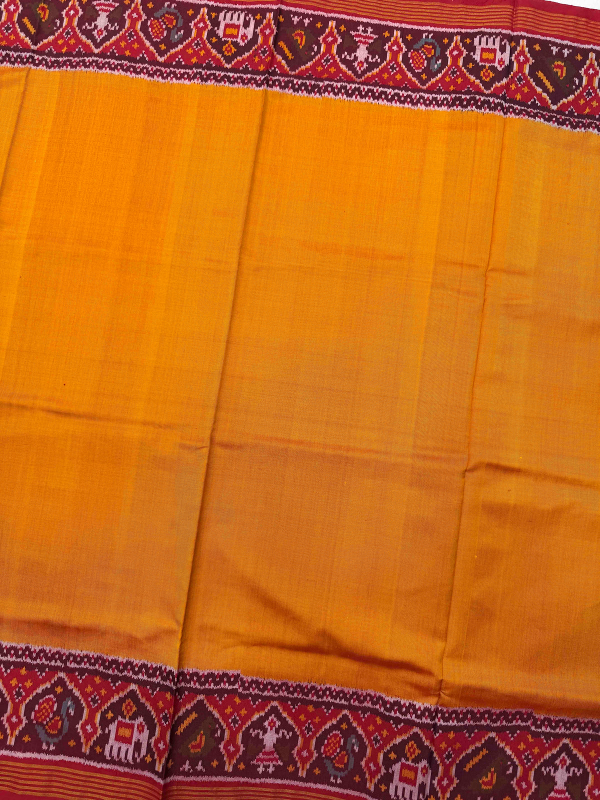 Red & Yellow Plain Single Ikat Patan Patola Saree