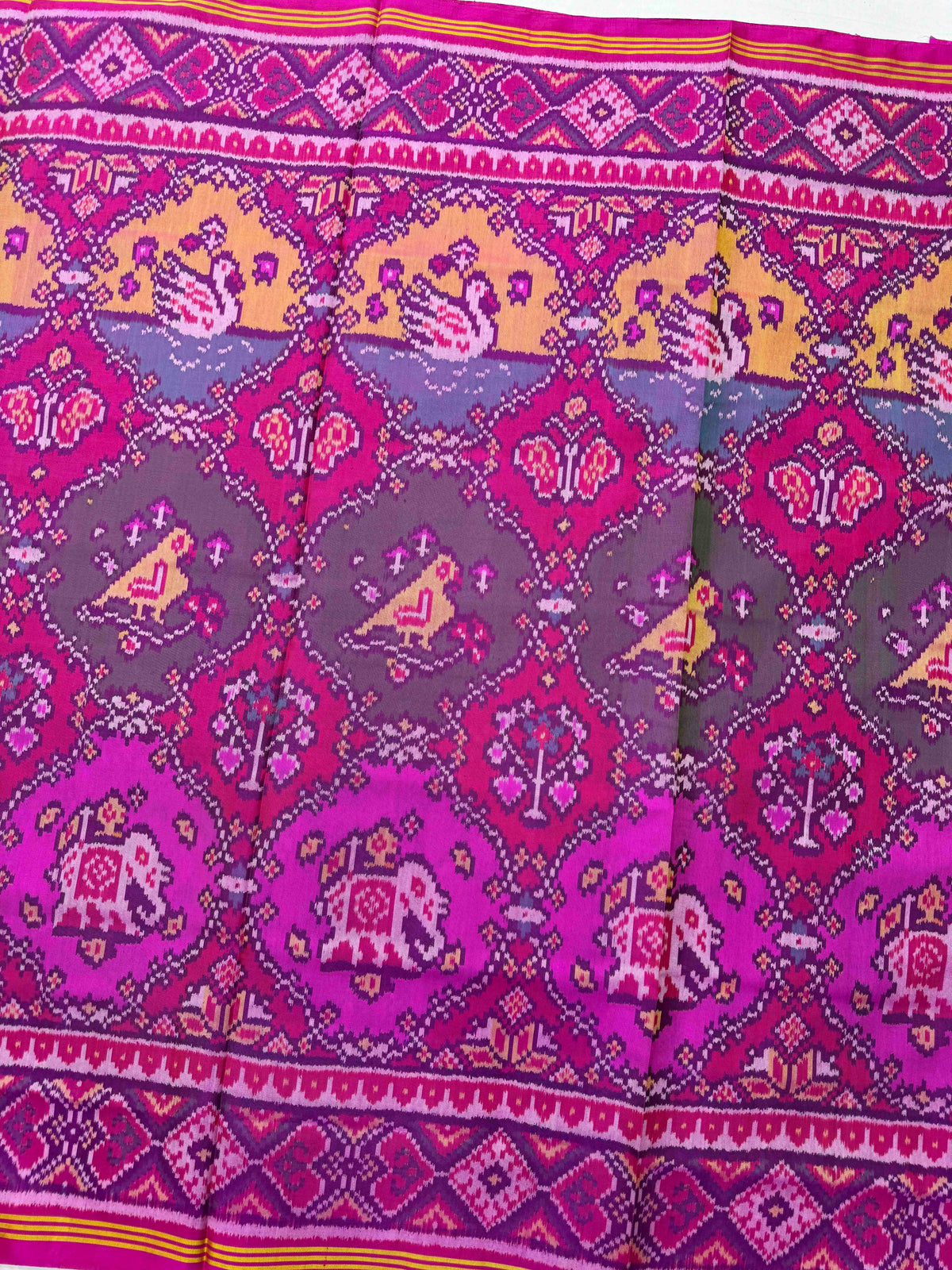 Pink & Multicolor Fancy Narikunj Single Ikat Patan Patola Saree