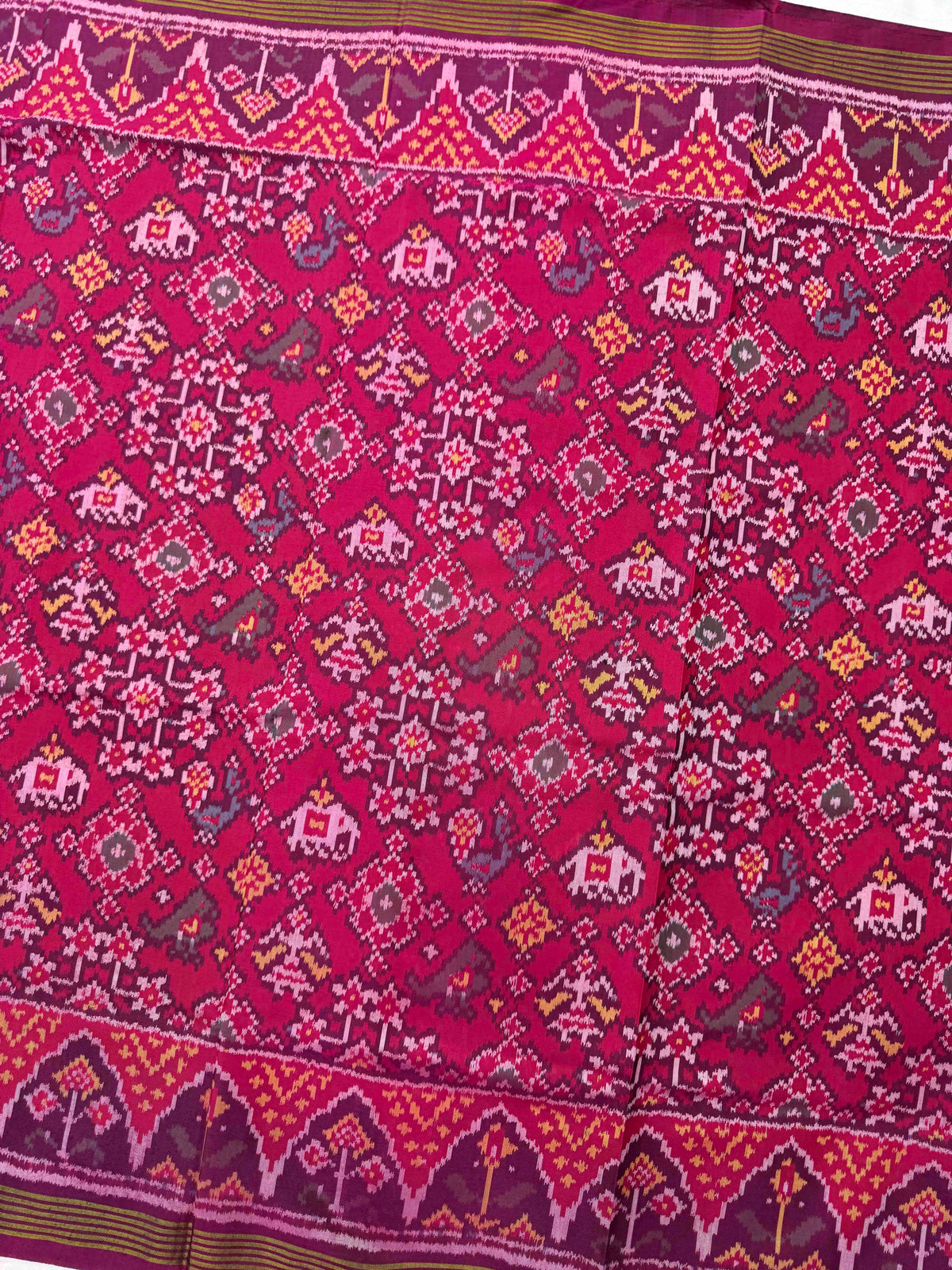 Purple & Pink Navratan Narikunj Single Ikat Patan Patola Saree