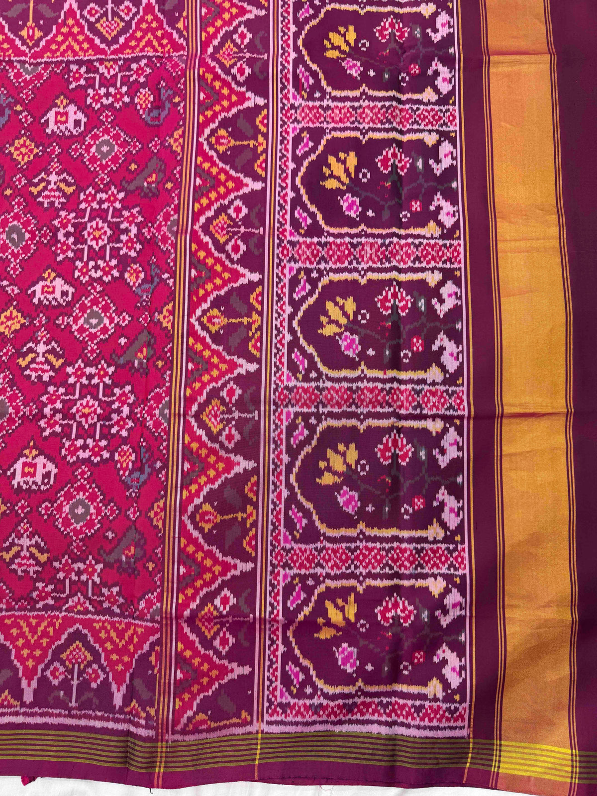 Purple & Pink Navratan Narikunj Single Ikat Patan Patola Saree