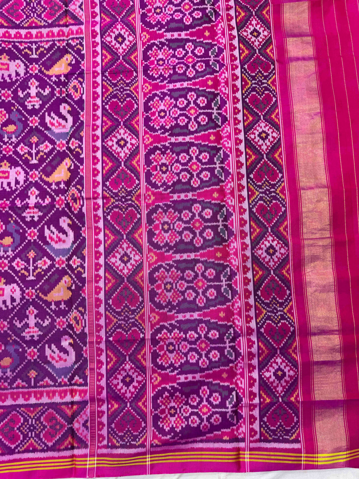 Pink & Purple Small Narikunj Single Ikat Patan Patola Saree