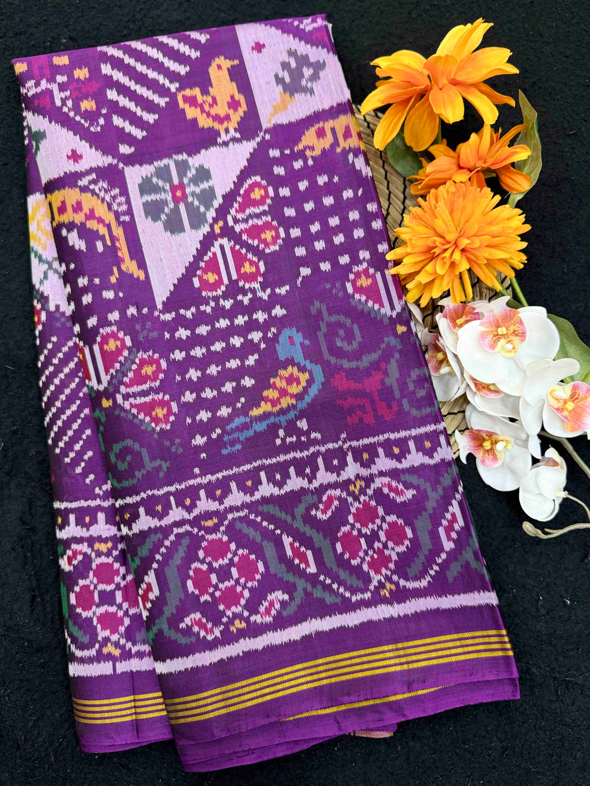 Purple Narikunj Fancy Single Ikat Patan Patola Saree