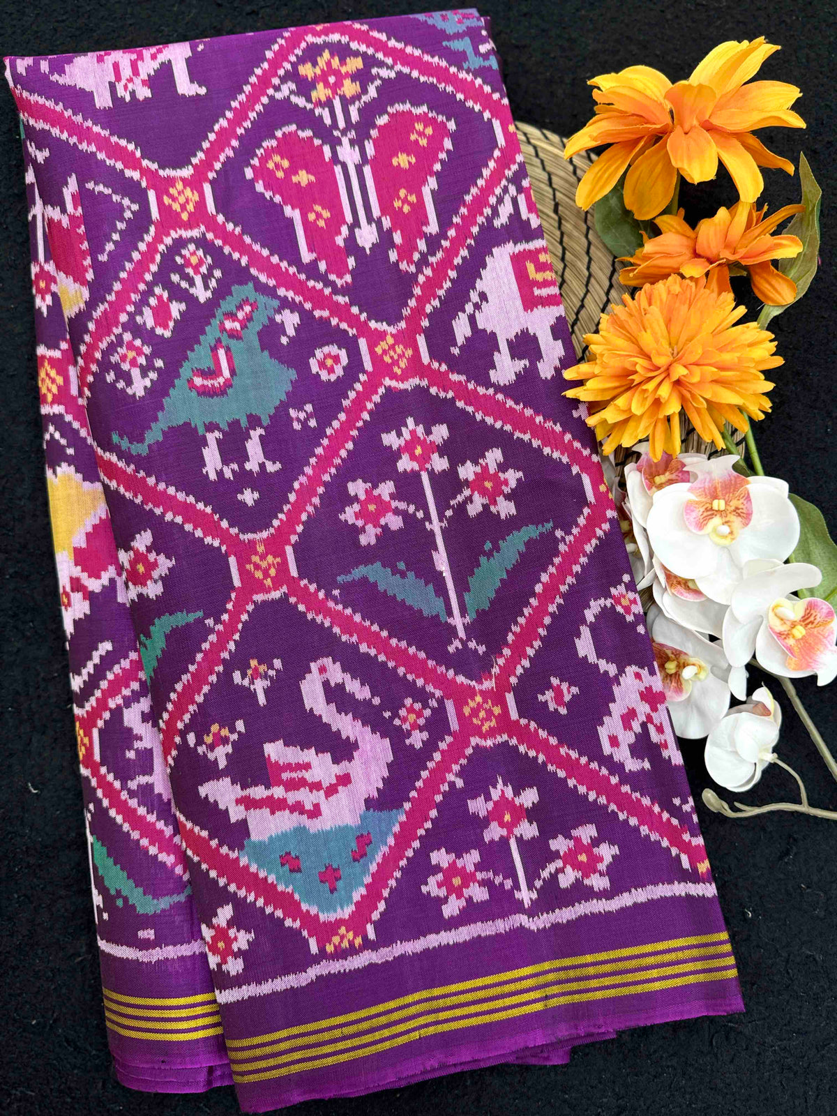Purple Narikunj Single Ikat Patan Patola Saree