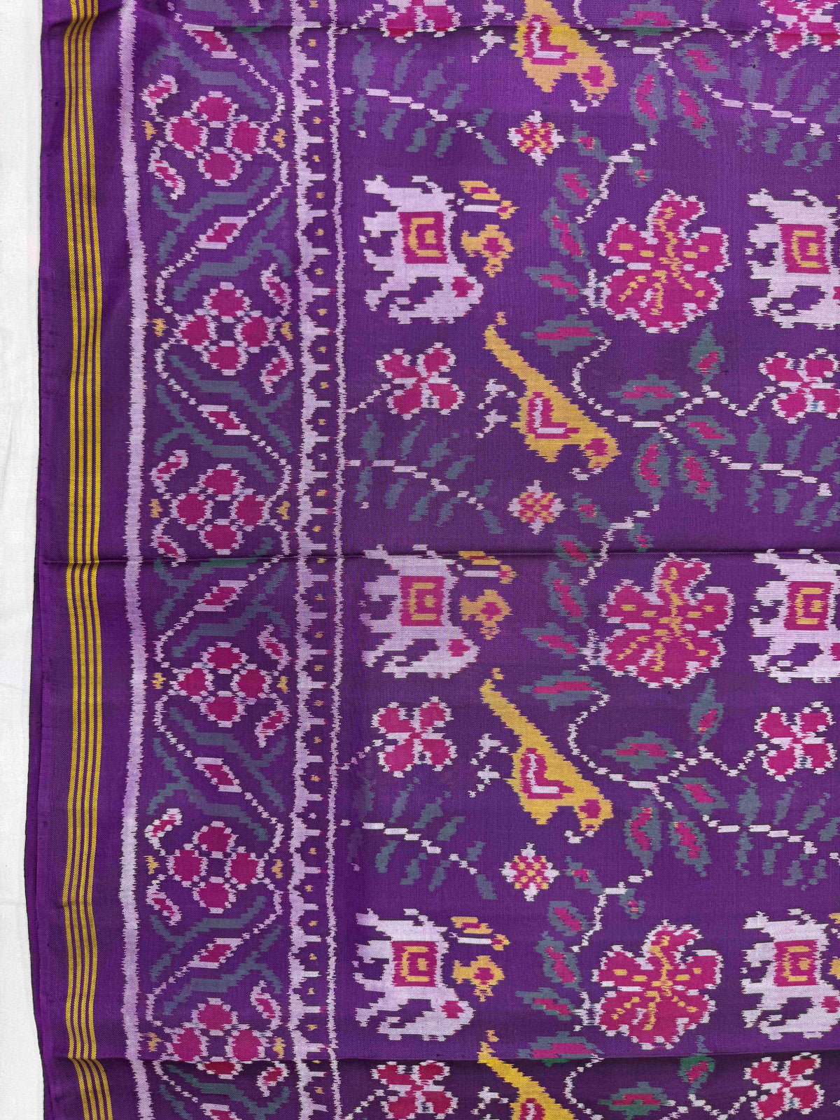 Purple Haathi Popat Leaves Single Ikat Patan Patola Saree
