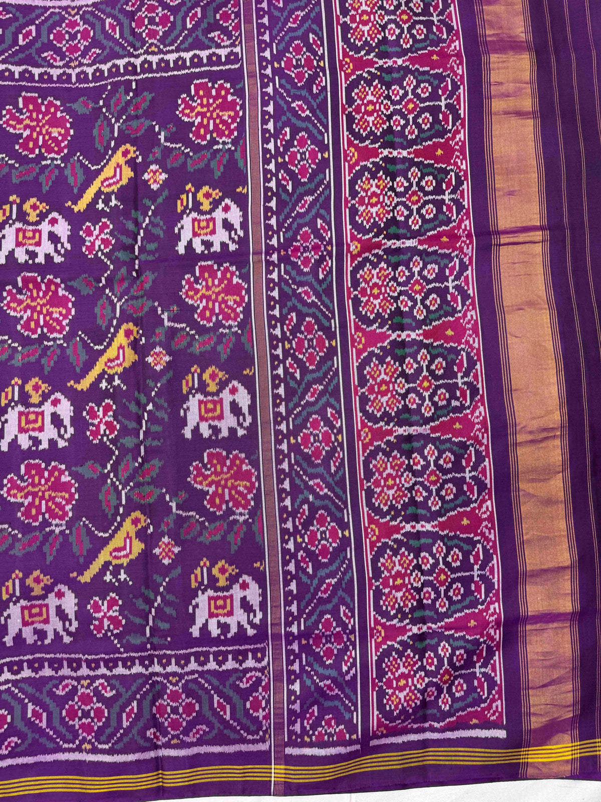 Purple Haathi Popat Leaves Single Ikat Patan Patola Saree