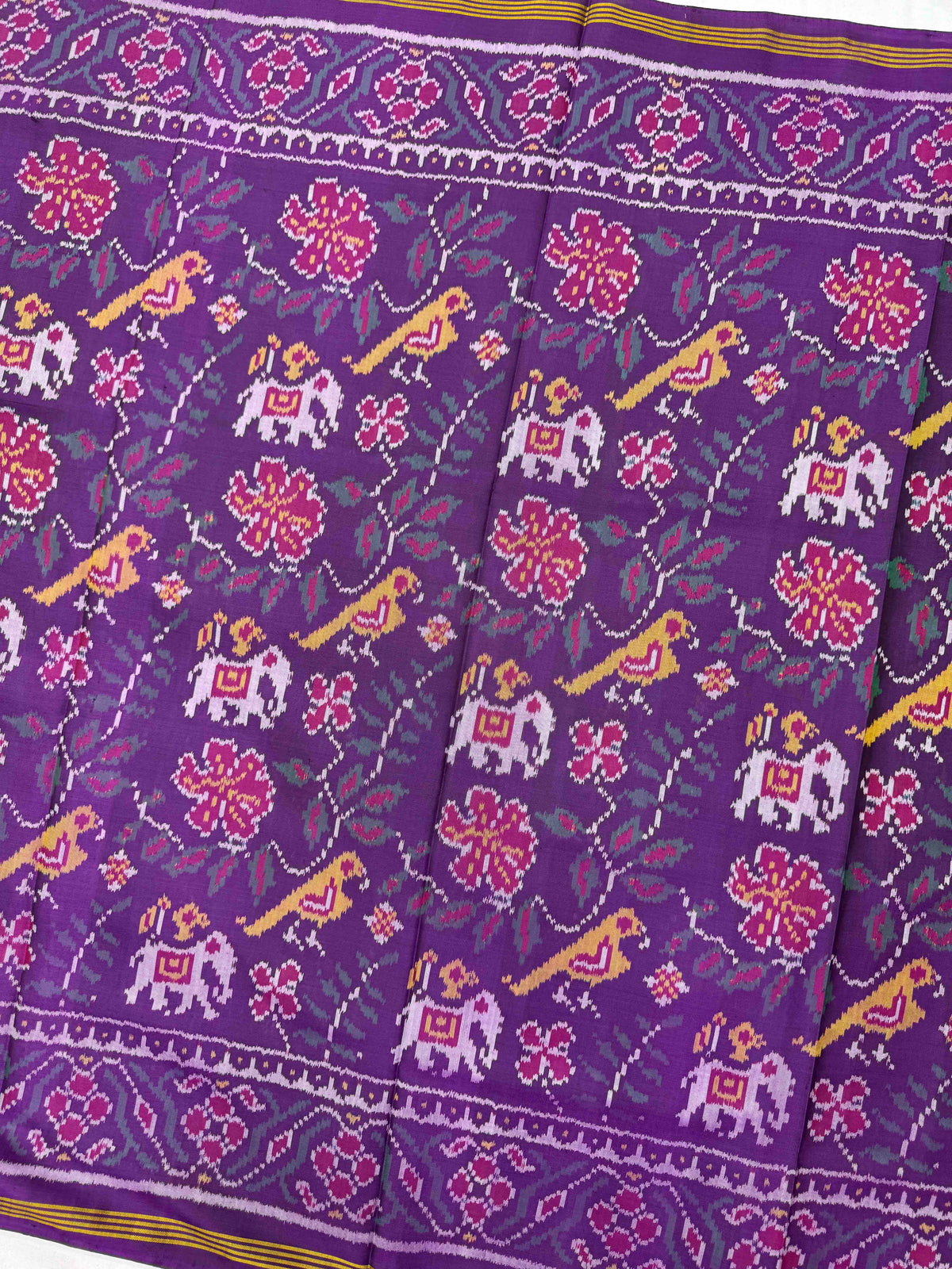 Purple Haathi Popat Leaves Single Ikat Patan Patola Saree