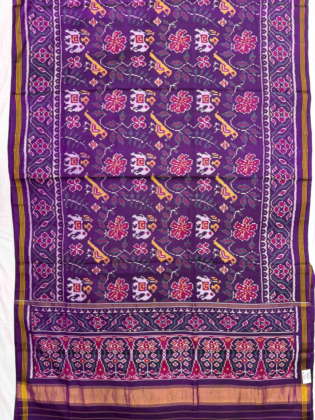 Purple Haathi Popat Leaves Single Ikat Patan Patola Saree