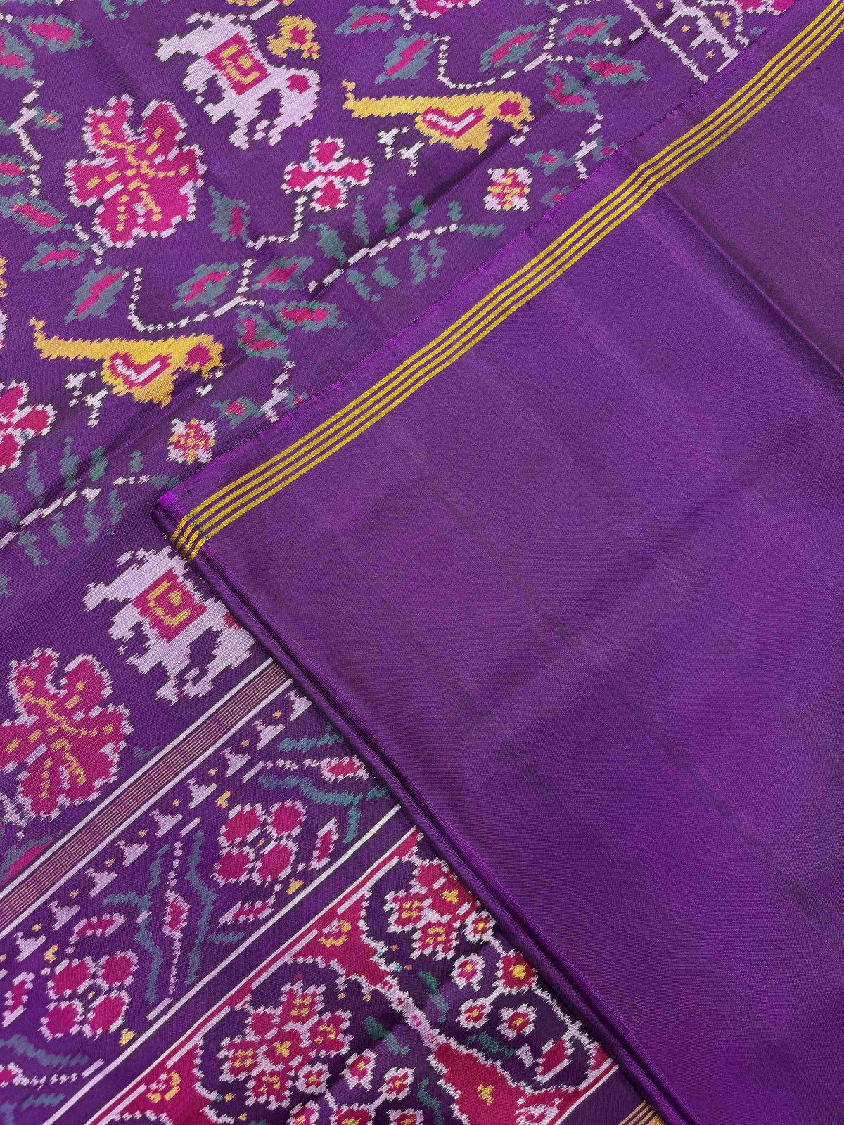 Purple Haathi Popat Leaves Single Ikat Patan Patola Saree