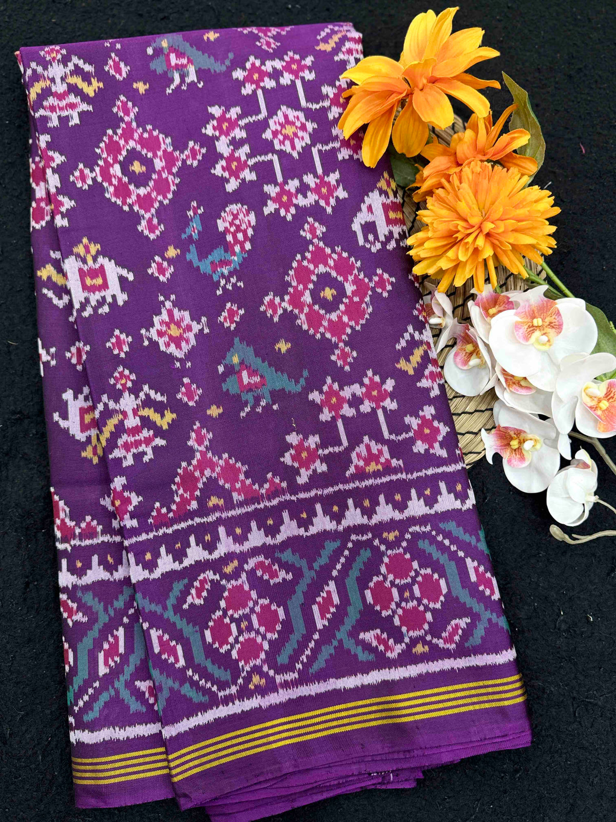 Purple Navratan Narikunj Single Ikat Patan Patola Saree