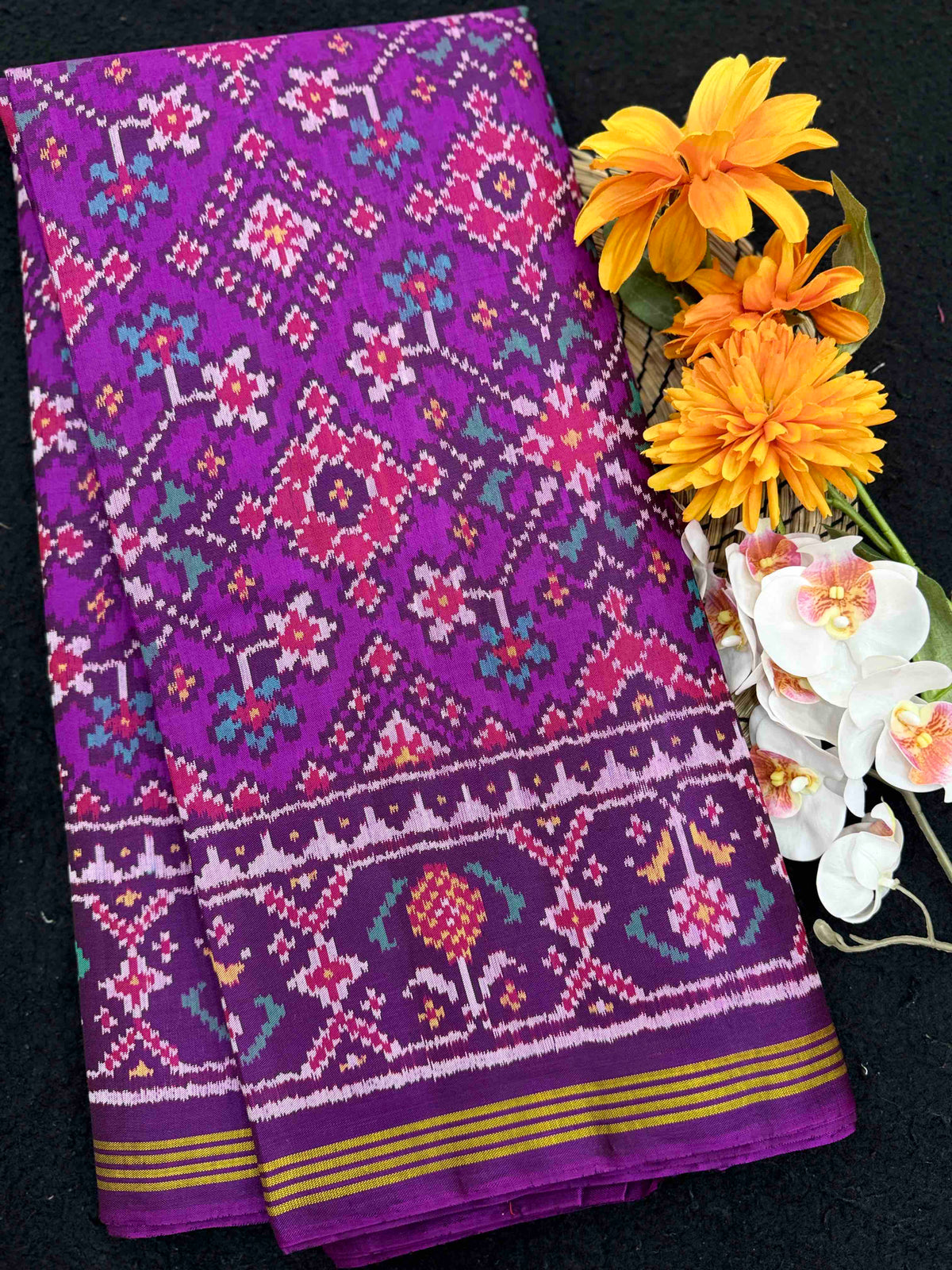Purple Navratan Single Ikat Patan Patola Saree