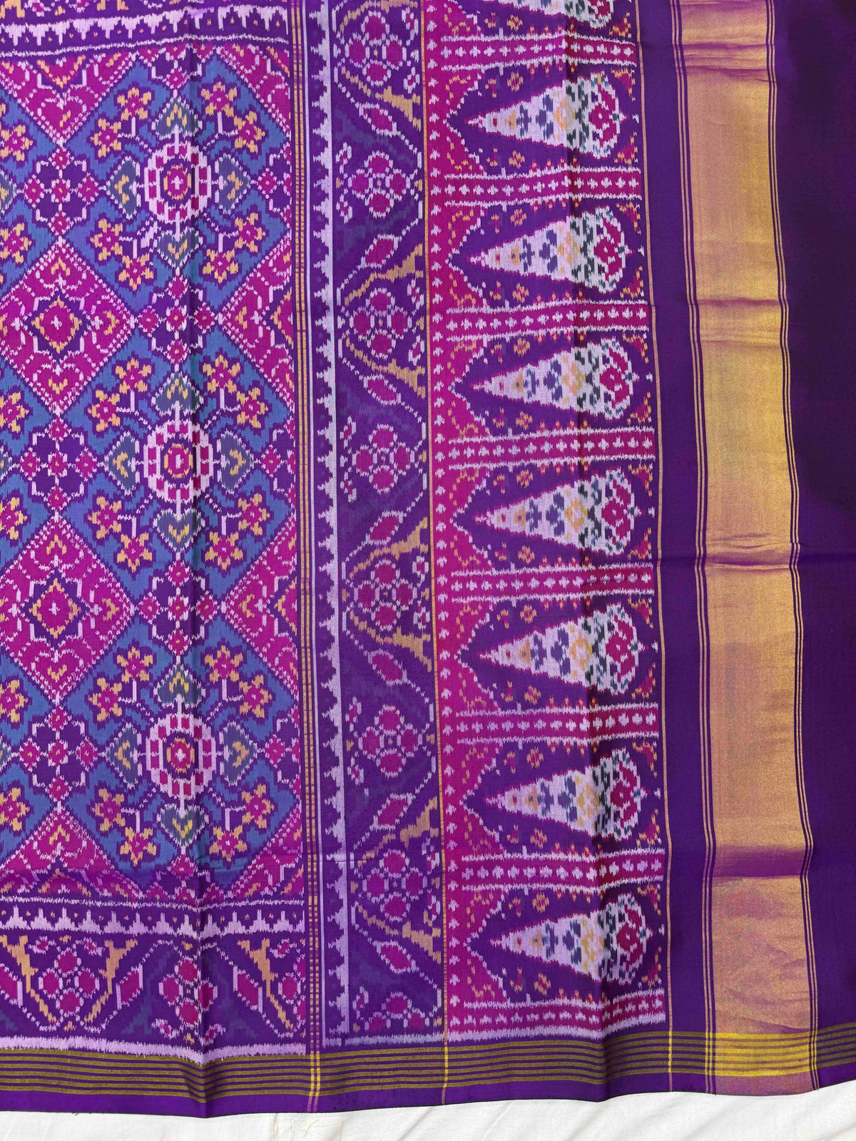 Purple & Turquoise Navratan Manekchowk Single Ikat Patan Patola Saree