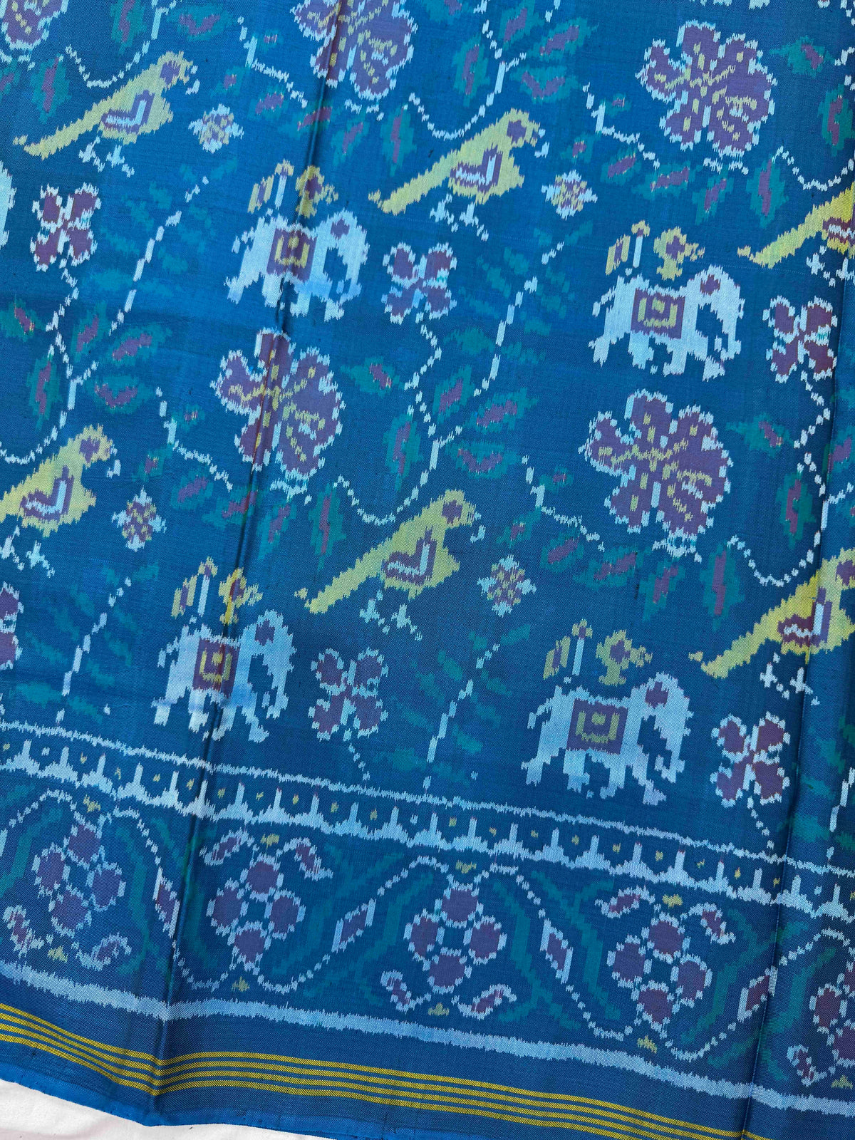 Turquoise Blue Fancy Narikunj Leaves Single Ikat Patan Patola Saree
