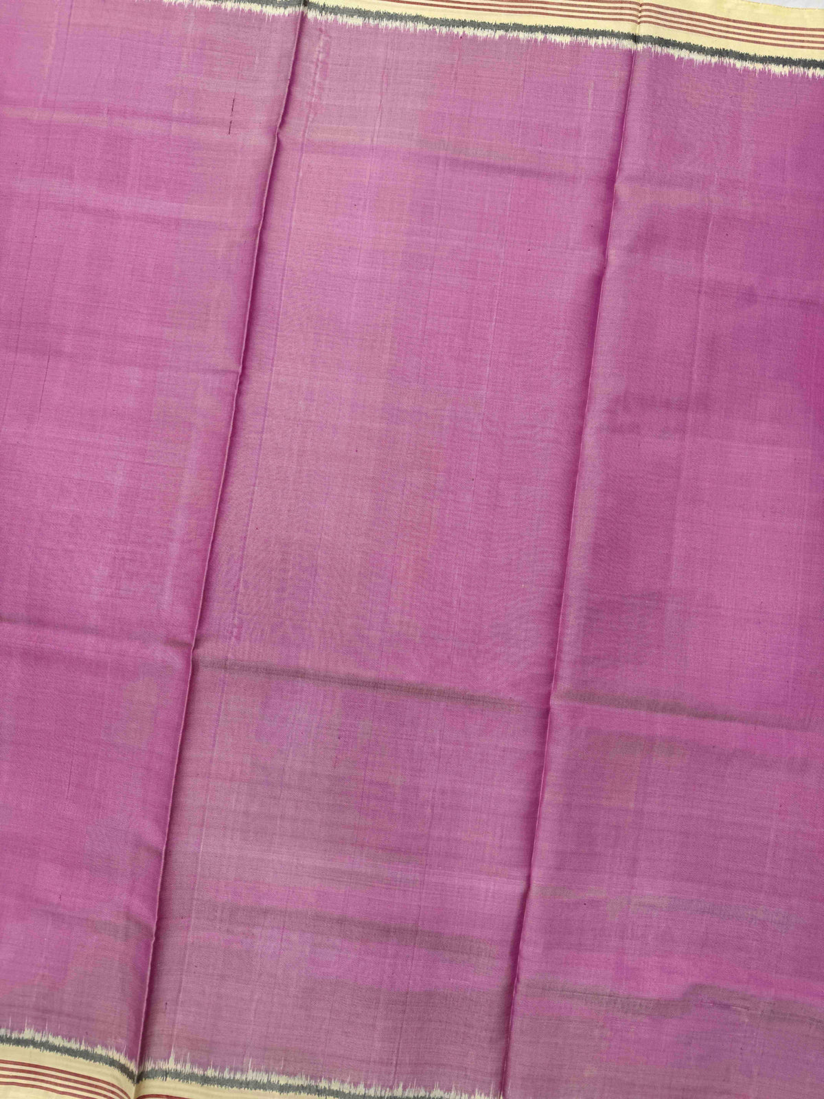 Off White & Pink Plain Single Ikat Patan Patola Saree