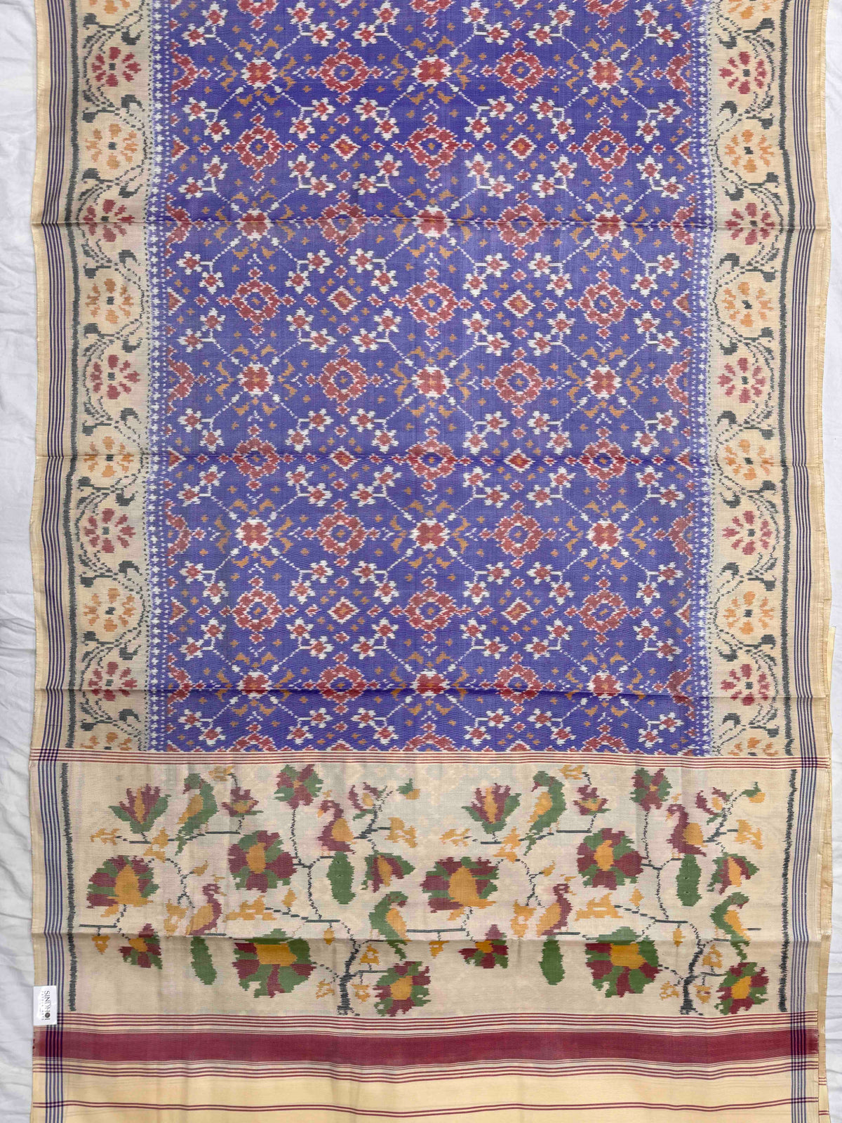 Off White & Light Purple Navratan Single Ikat Patan Patola Saree