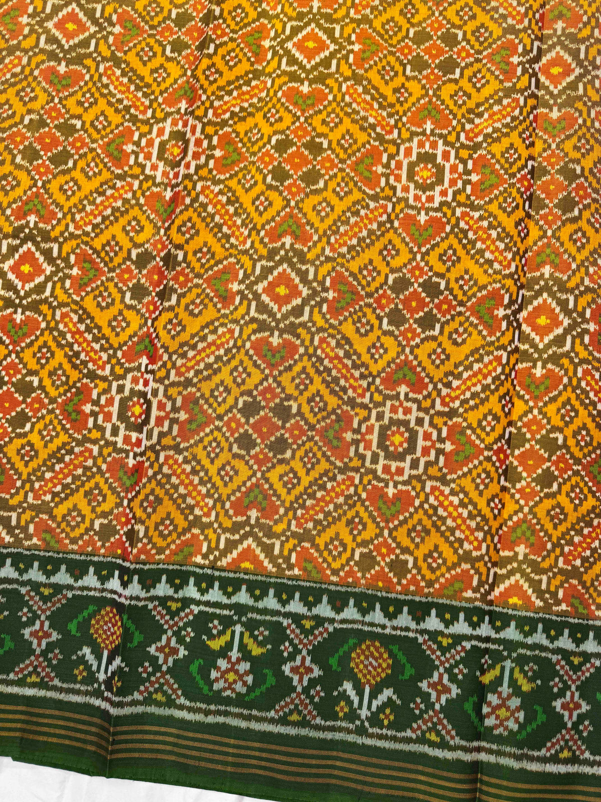 Green & Yellow Manekchowk Single Ikat Patan Patola Saree