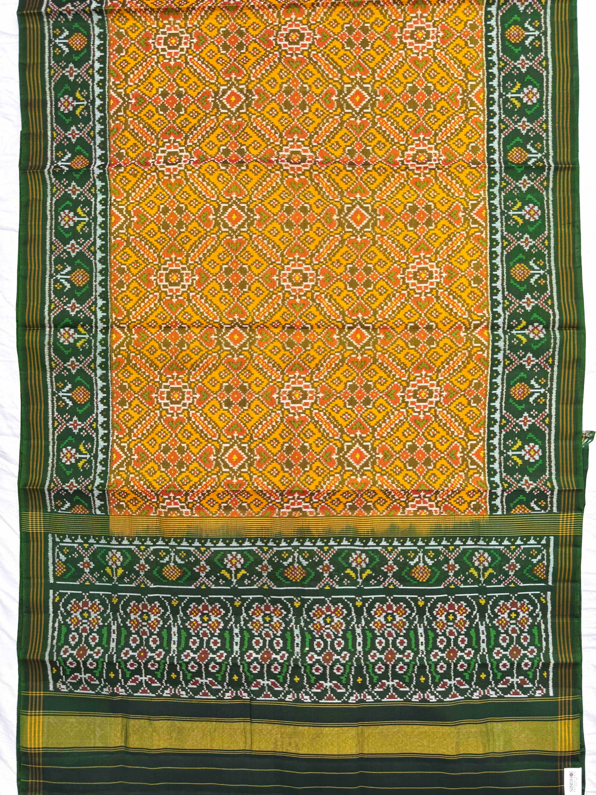 Green & Yellow Manekchowk Single Ikat Patan Patola Saree