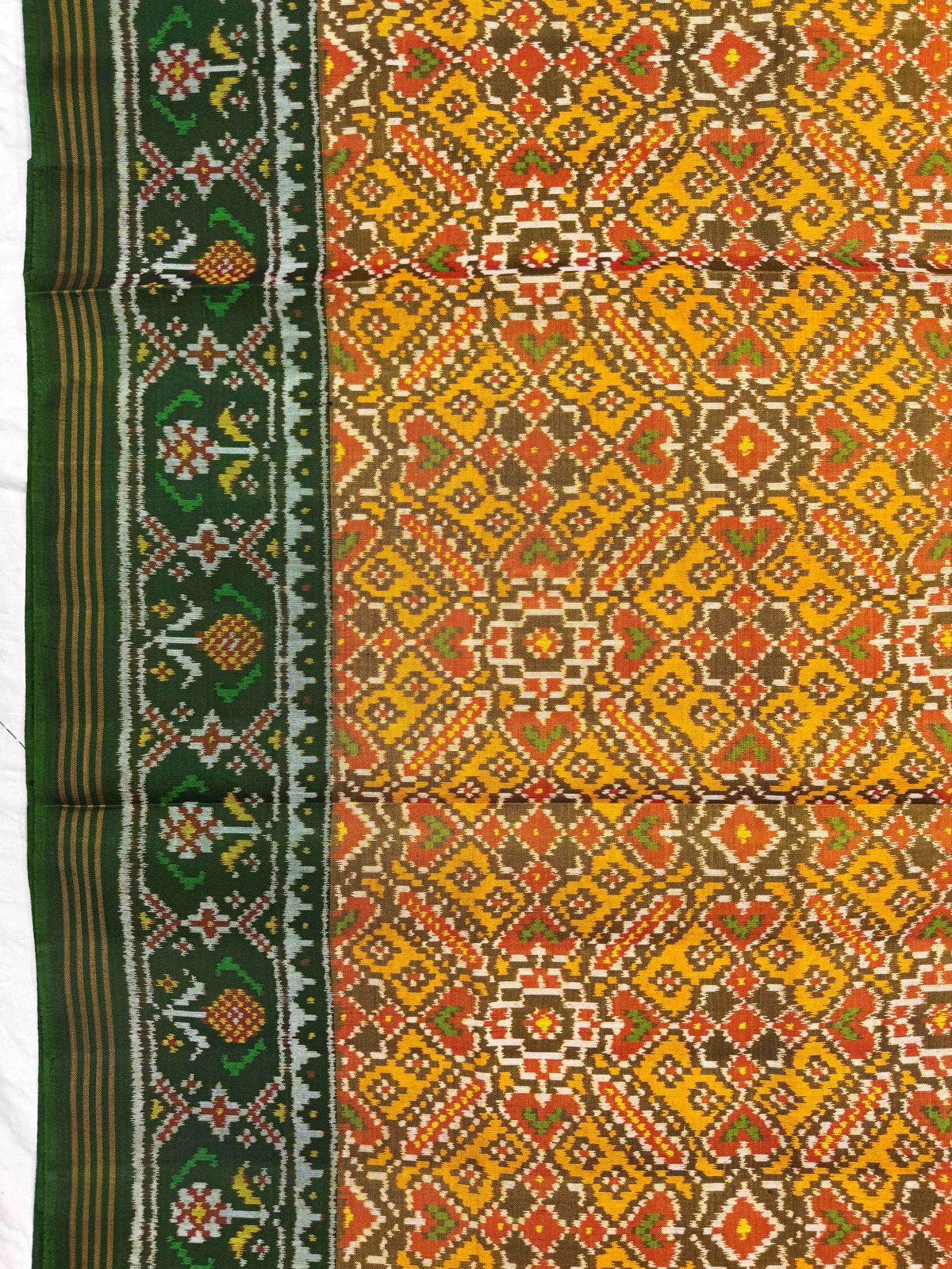 Green & Yellow Manekchowk Single Ikat Patan Patola Saree