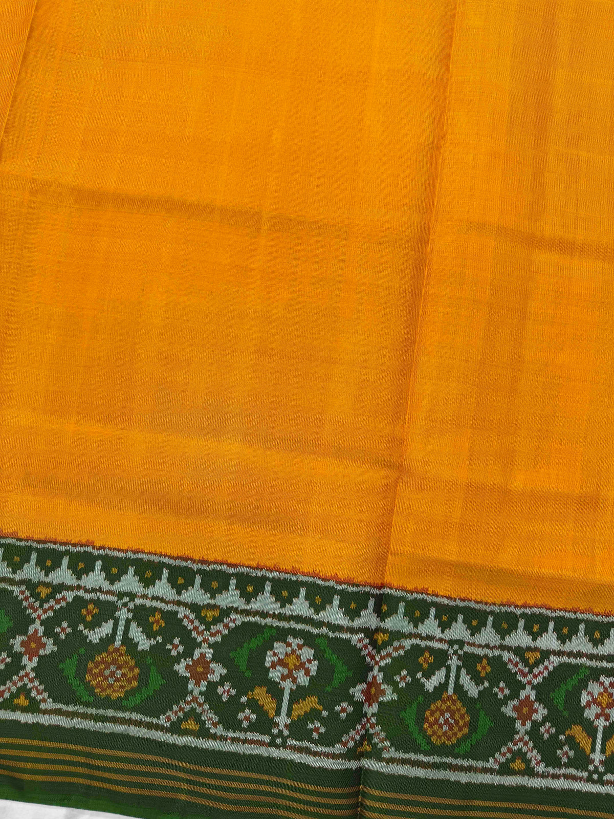 Green & Yellow Plain Single Ikat Patan Patola Saree