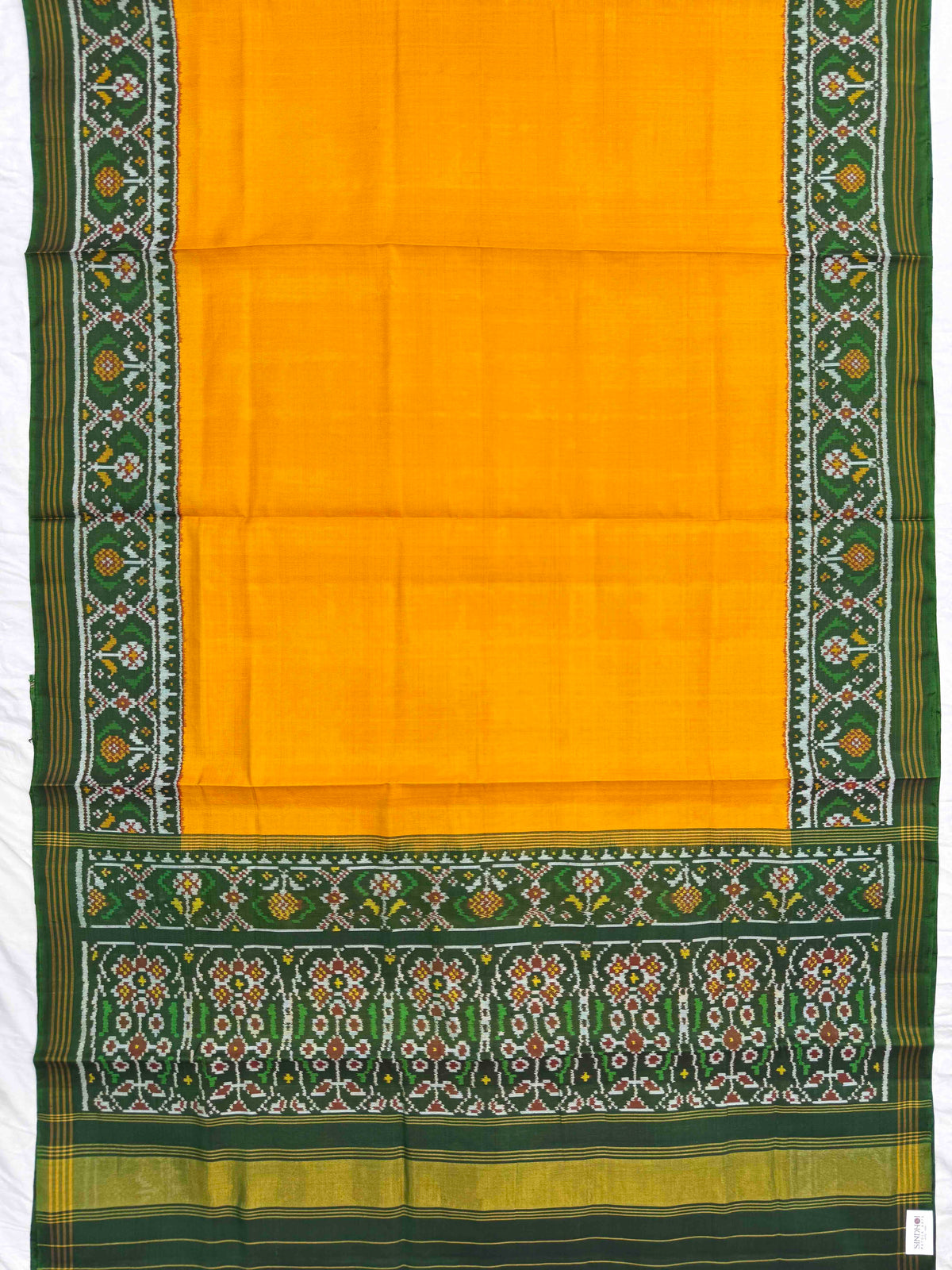 Green & Yellow Plain Single Ikat Patan Patola Saree