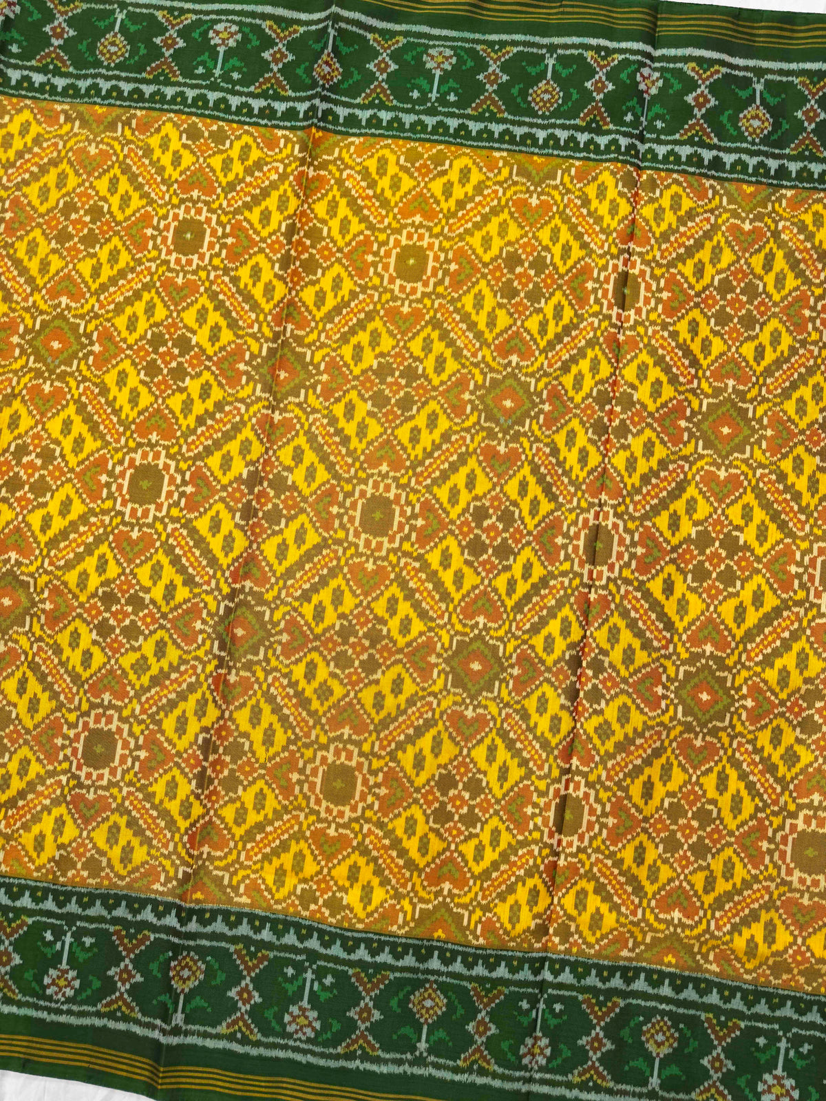Green & Yellow Manekchowk Single Ikat Patan Patola Saree