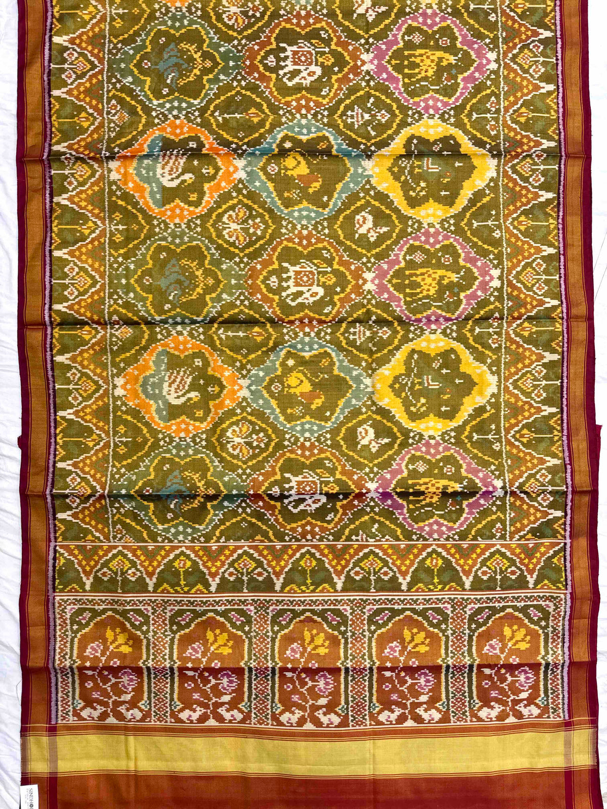 Red & Golden Multicolor Narikunj Fancy Tissue Patola Saree