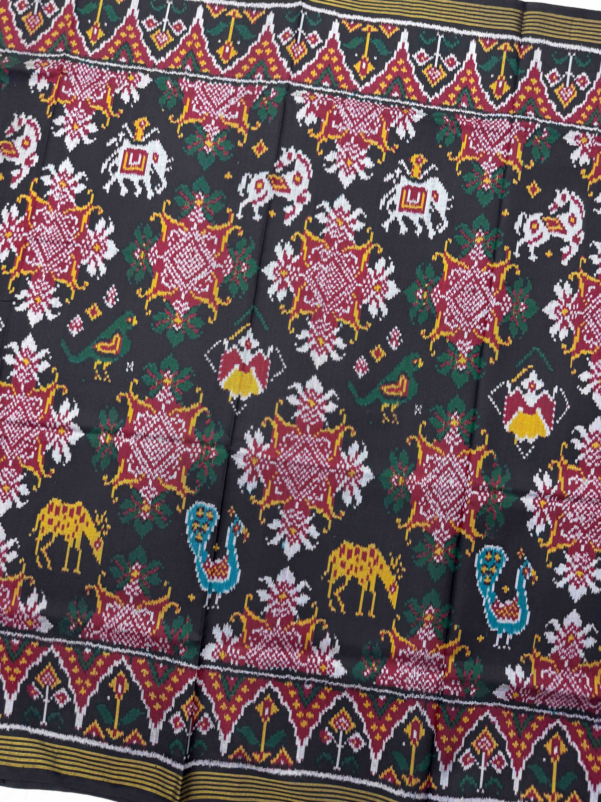 Black Narikunj Flower Figure Single Ikat Patan Patola Saree