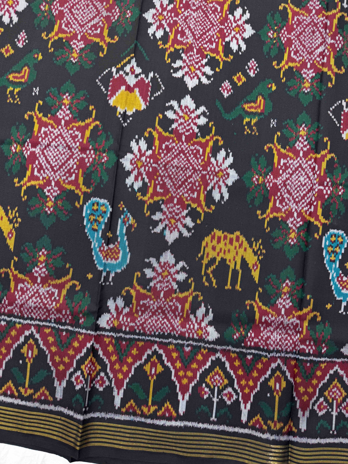 Black Narikunj Flower Figure Single Ikat Patan Patola Saree