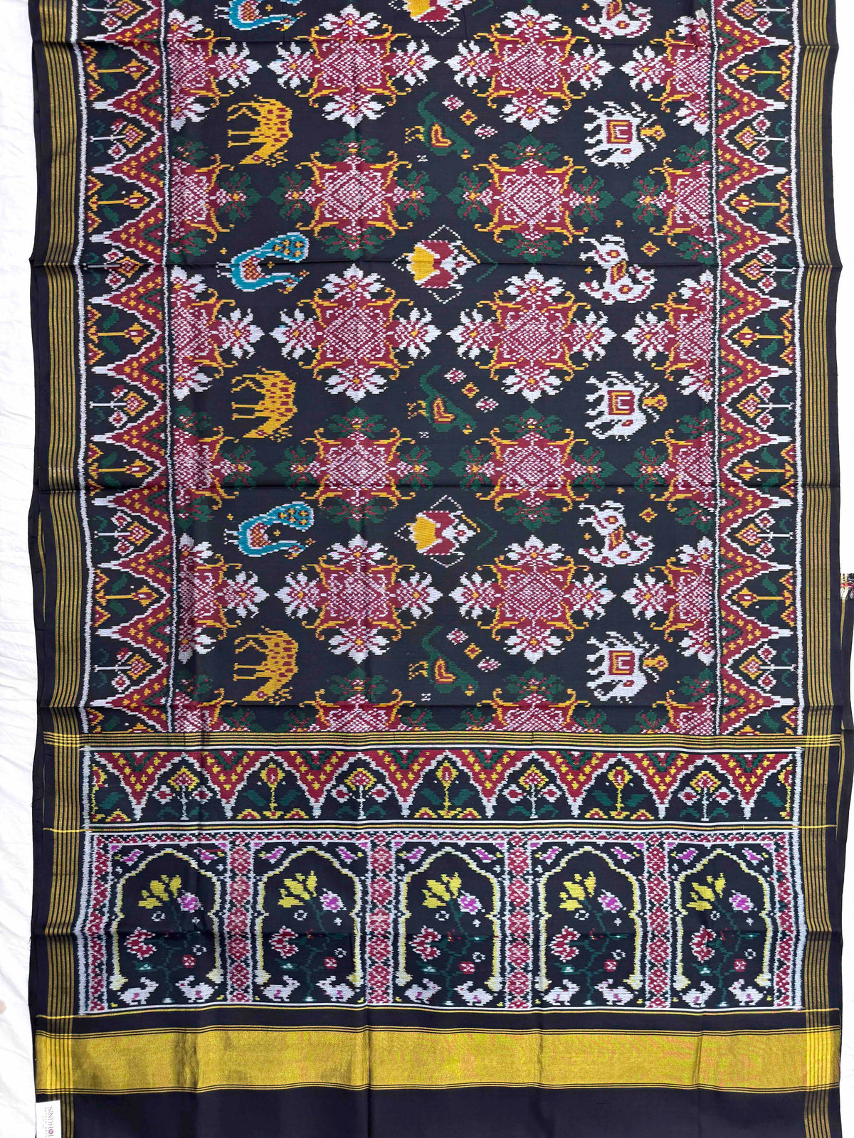 Black Narikunj Flower Figure Single Ikat Patan Patola Saree