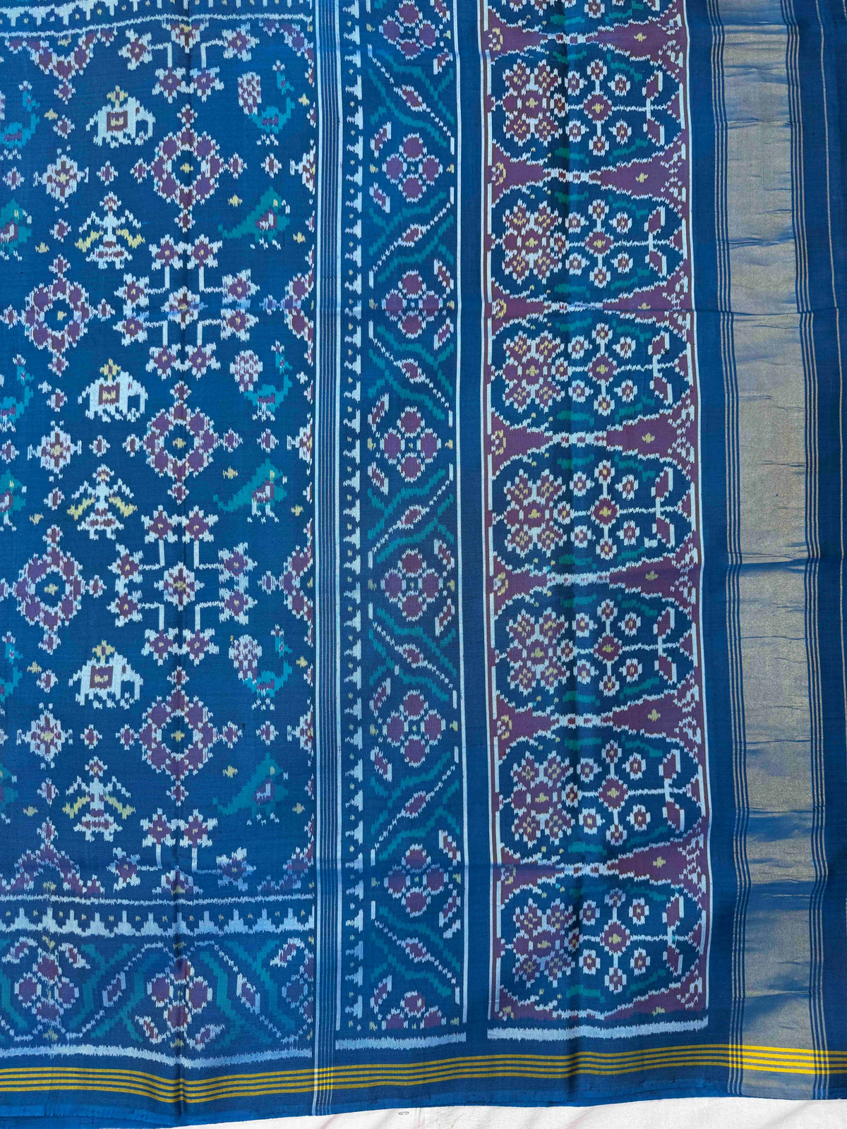 Turquoise Blue Navratan Narikunj Single Ikat Patan Patola Saree
