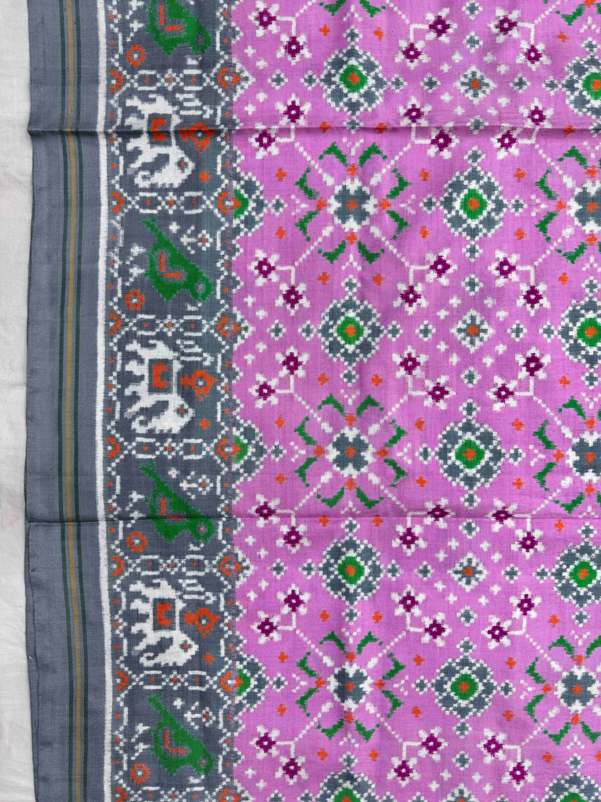 Grey & Light Pink Navratan Double Ikat Patan Patola Saree
