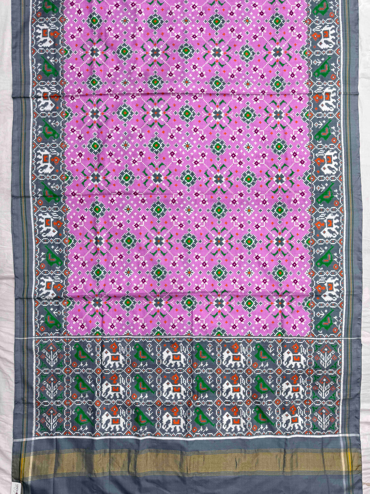 Grey & Light Pink Navratan Double Ikat Patan Patola Saree