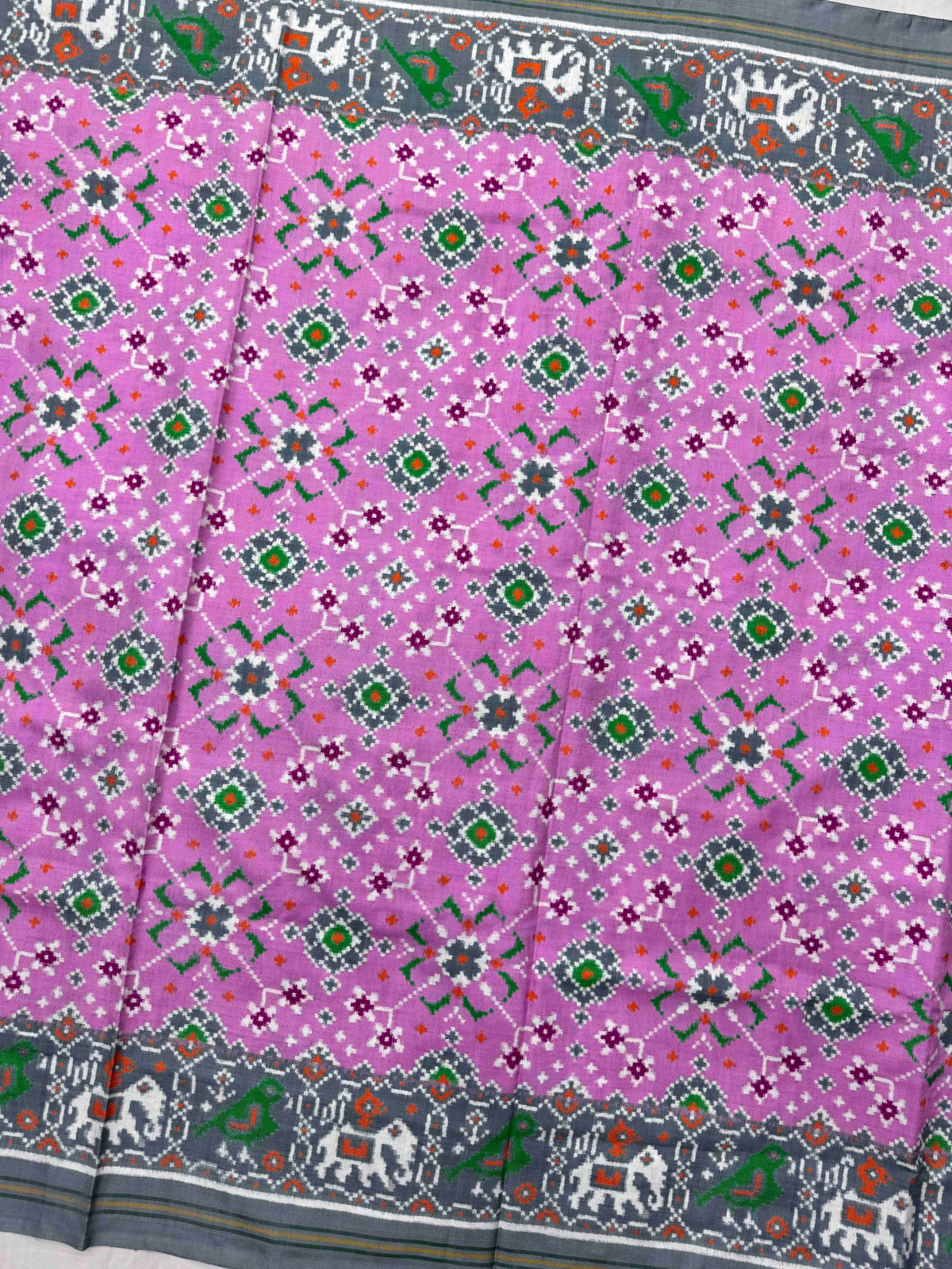 Grey & Light Pink Navratan Double Ikat Patan Patola Saree