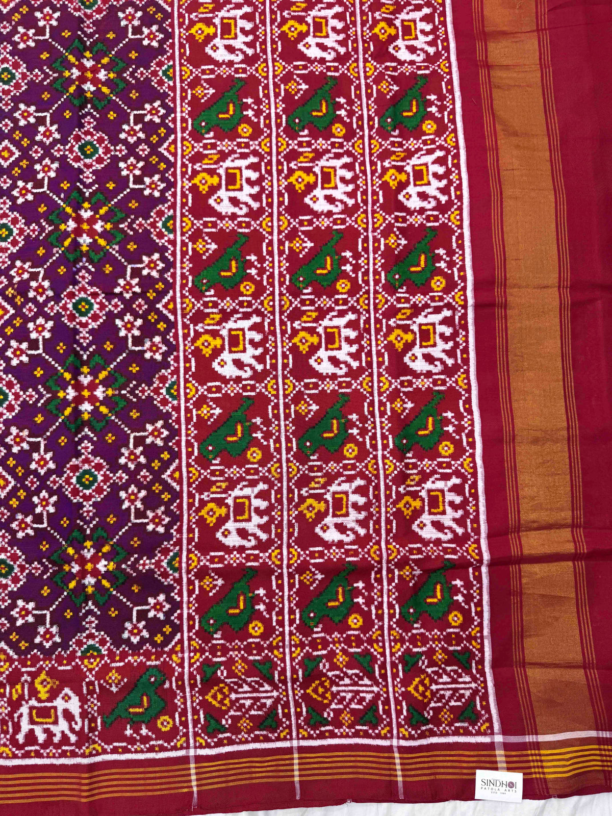 Red & Purple Navratan Double Ikat Patan Patola Saree